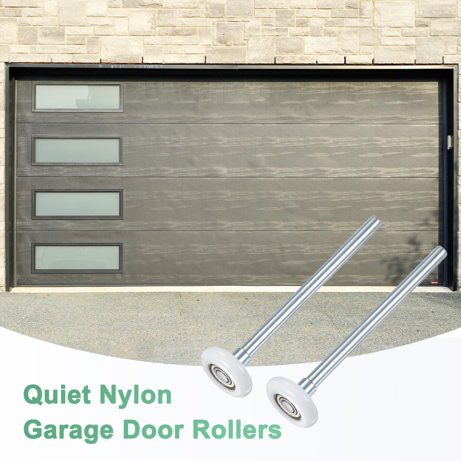 M METERXITY 4 Pcs Rullini Nylon Per Porte Garage 1.8"/ 46mm Rullini Silenziosi Per Porte Garage Con Stelo 190 Mm Cuscinetto Di Precisione Sigillato 6200zz 8 Sfere [Bianco]