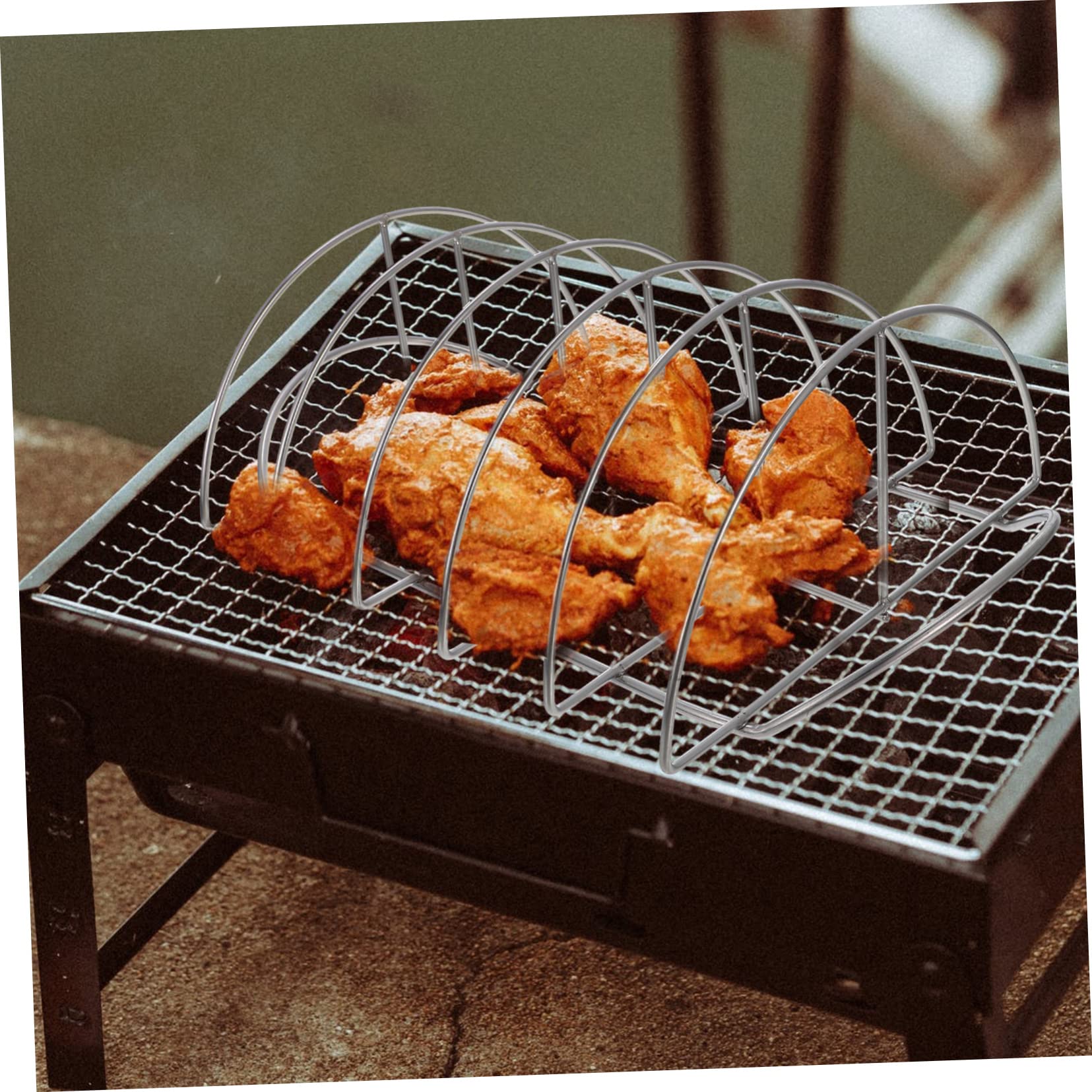 Sosoport Supporto per Costine in Acciaio Inox, Griglia Multifunzione per Barbecue, Resistente all’Usura, Leggera, per Picnic e Cottura alla Brace