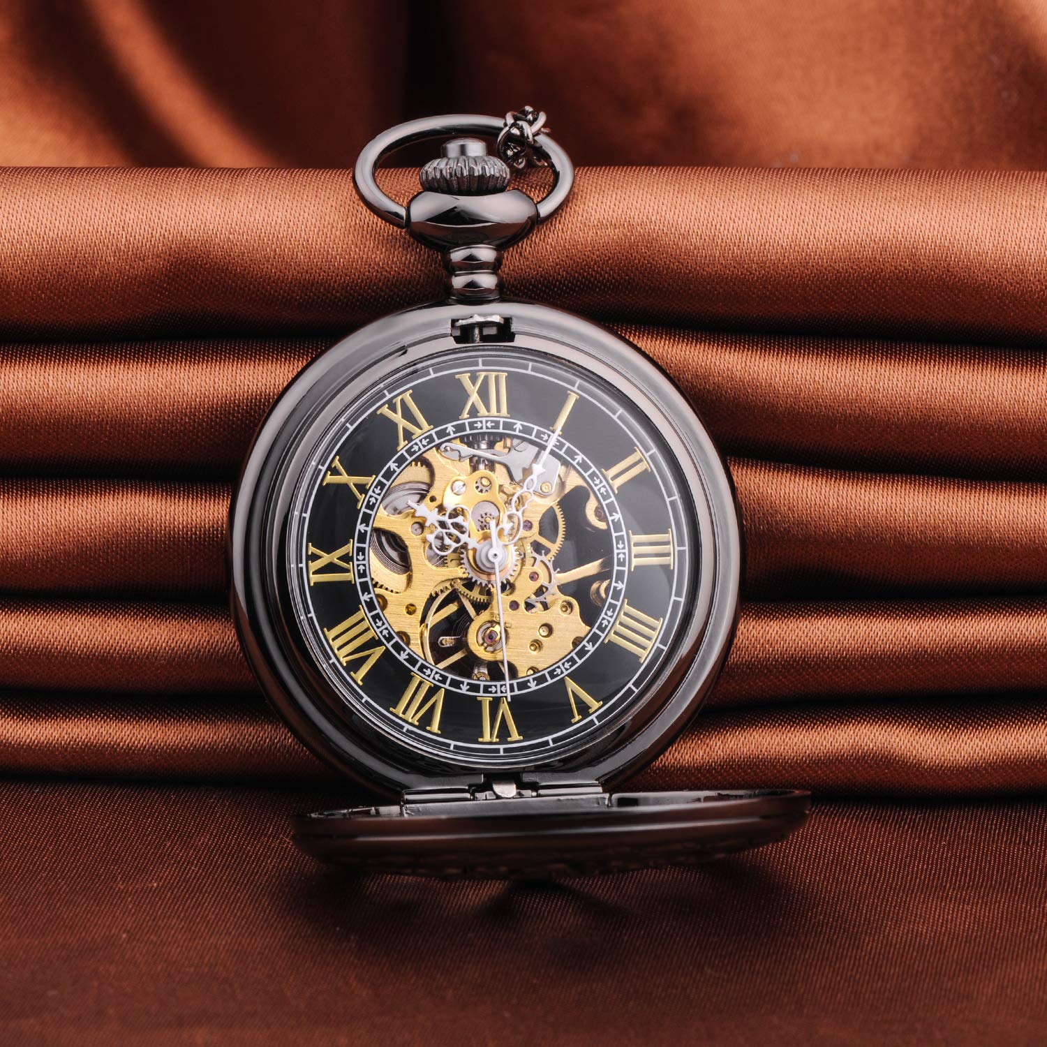 Unendlich U Herren Unisex Retro Taschen Uhr Römische Ziffern Skala Analog Taschenuhr Handaufzug Mechanisch Handaufzug Edelstahl Skelett Kettenuhr
