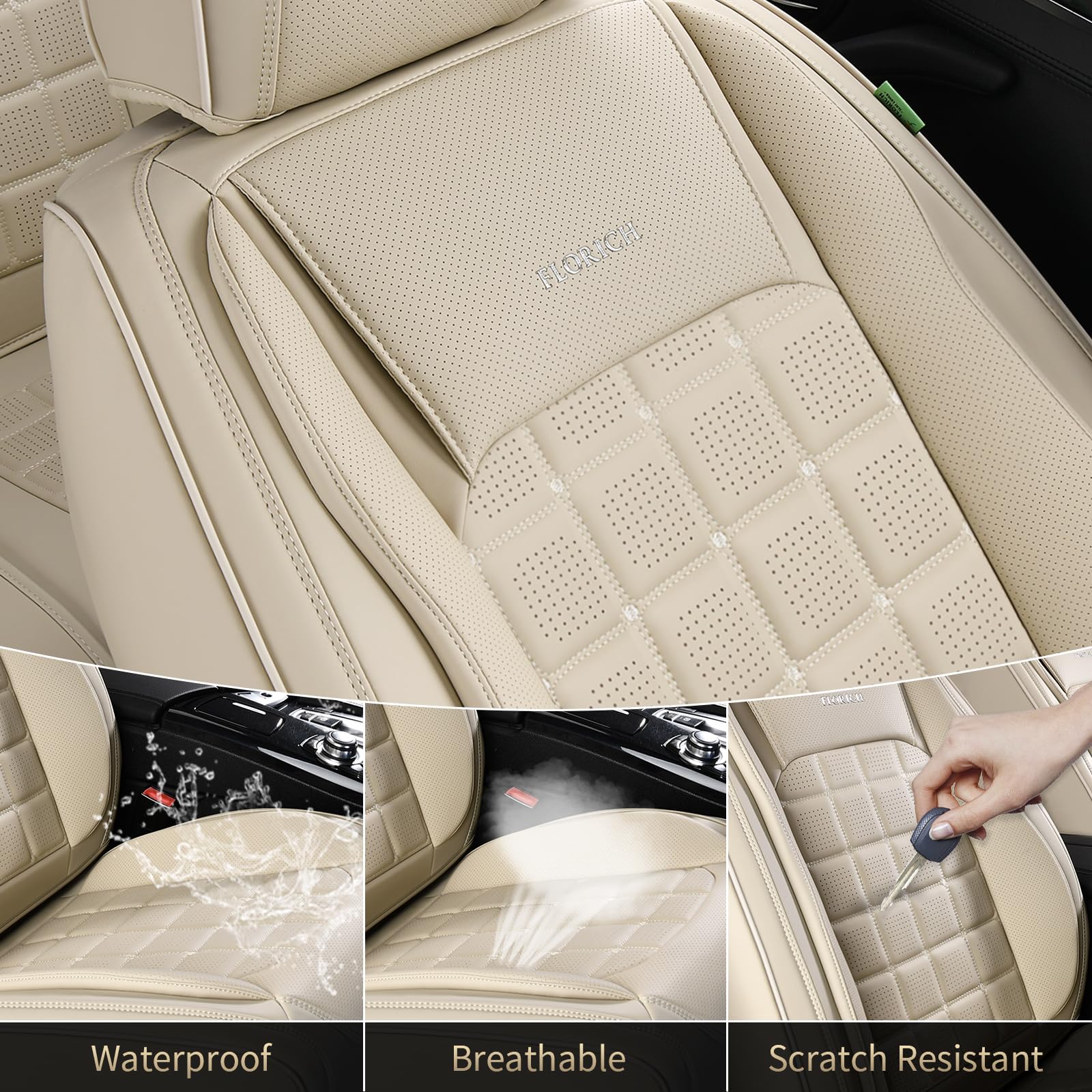 FLORICH Autositzbezüge Vollständiges Set, Ledersitzbezüge für Autos, wasserdichte Autositzschoner 5 Sitze, Vorder- und Rücksitzbezüge für Autos, Automobil-Sitzbezüge, Schonbezüge passend für die