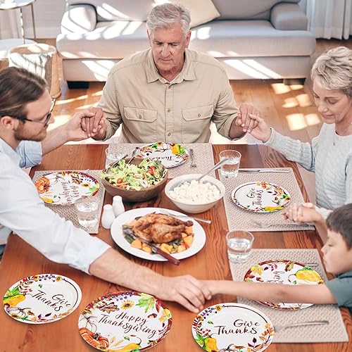 Miniatura 6 de Platos de fiesta de Acción de Gracias de Harvest a granel, platos desechables de 9.2 pulgadas y 7 pulgadas, diseño de cosecha agradecida para fiesta