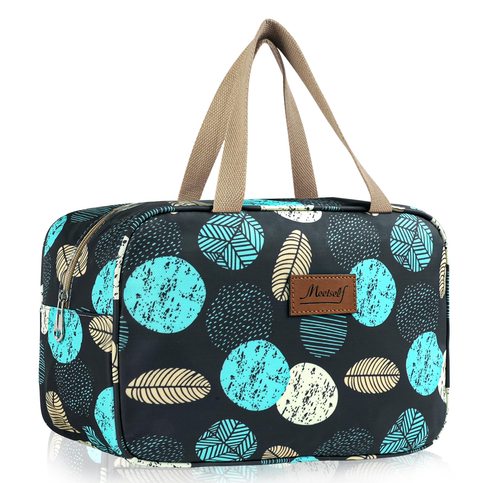 Aucuu Trousse de Toilette Femme, Grande Trousse de Maquillage avec Poignée, Sac à Cosmétiques étanche Portable pour Camping et Voyages, Sac de Maquillage Floral pour Femmes et Filles - 1
