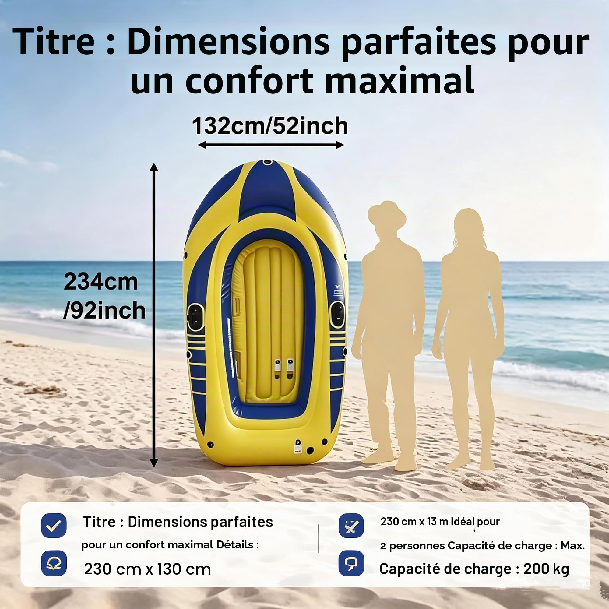 Kayak gonflable de 234 cm pour adultes – Stable, compact et léger, idéal pour les activités de loisirs sur l'eau, en lac ou en rivière