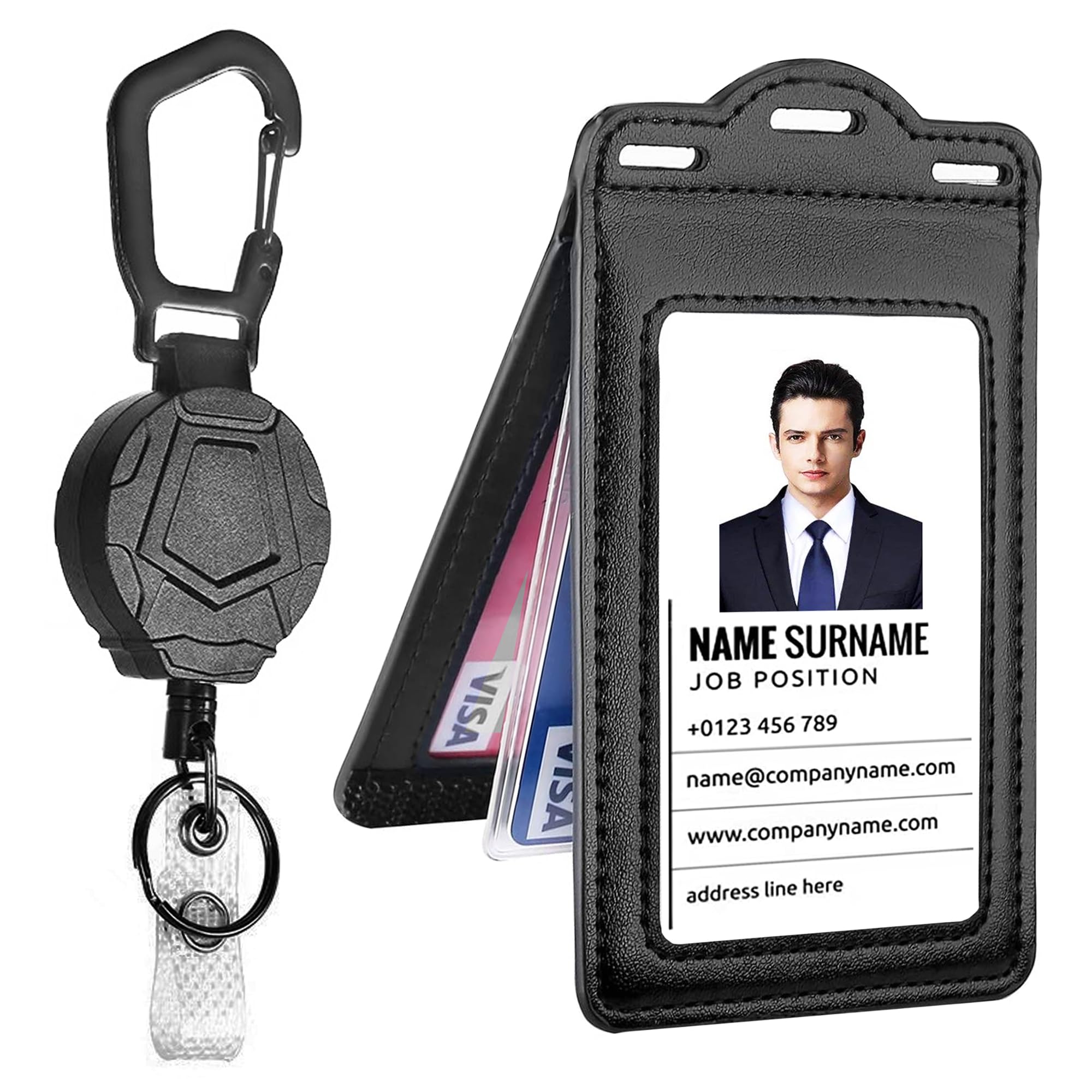 Vicloon-Badgehouder Met Intrekbare Haspelset, Dubbelzijdige Horizontale Verticale ID-kaarthouder voor School, Kantoor, Identiteitskaart, Sleutelring en Riemclip