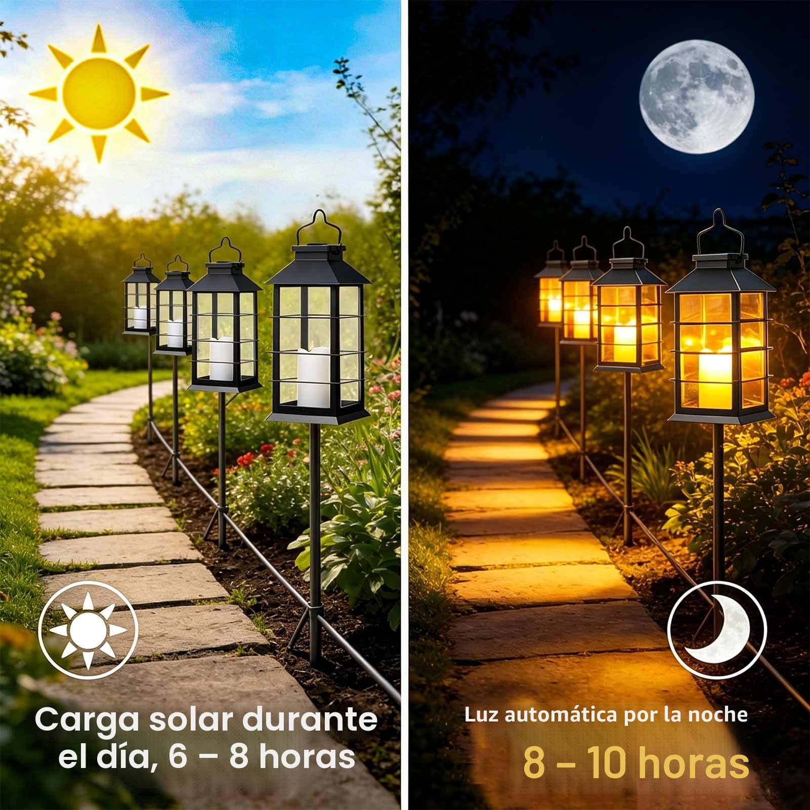 Cozymeow Farolillos Solares Exterior 2 Piezas Lampara Solar Exterior Jardin | Vela Parpadeante, Impermeable Decoración Terraza, Farol Solar para Jardin Mesa Terraza Valla Tumba y Regalos, Negro