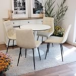Inspirer Studio Ensemble de table à manger 4 - Table de tuiles avec 4 Chaises à manger rembourrées (Crème Corduroy blanc)