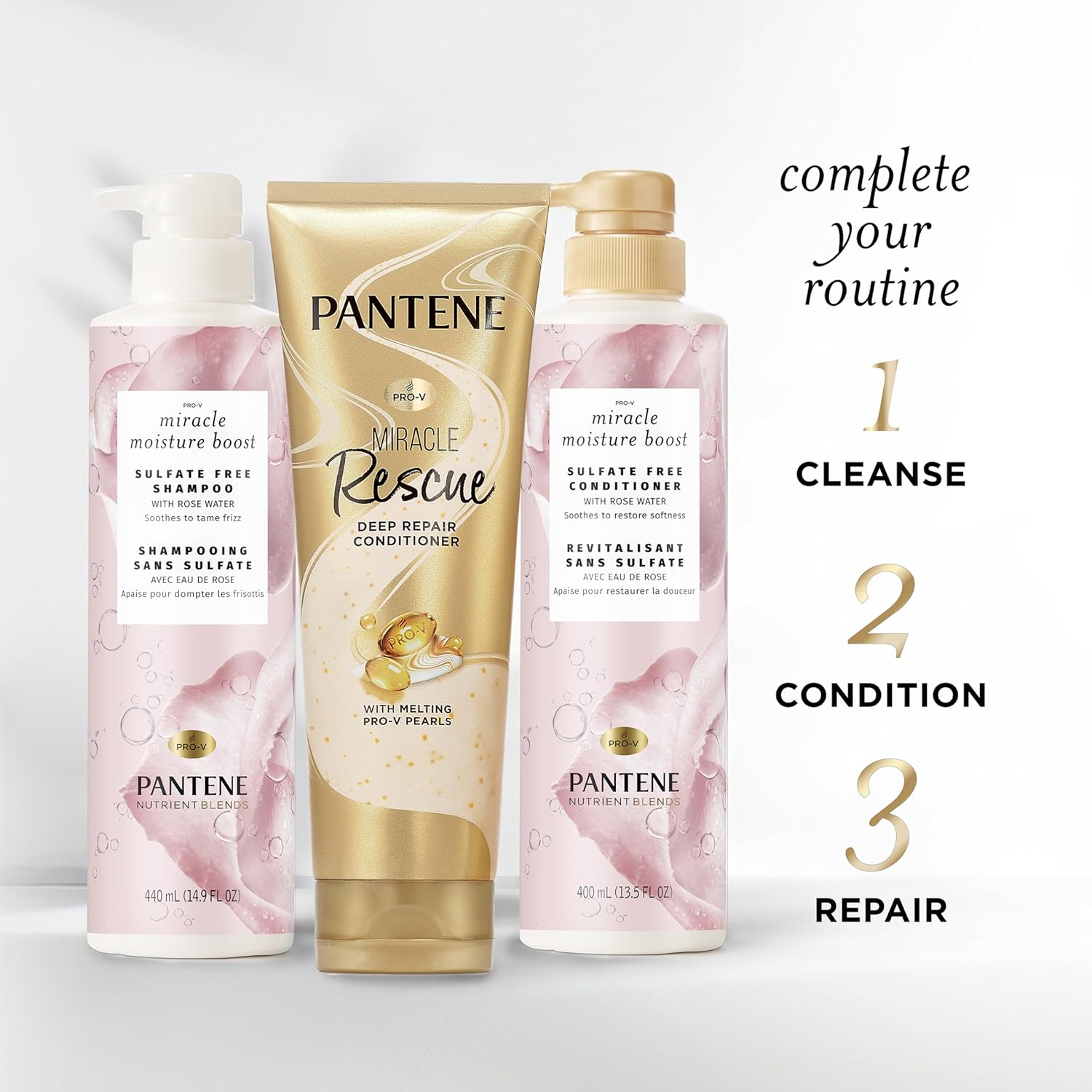 Pantene Nutrient Blends Sulfate Free Miracle Moisture Boost with Rose Water Shampoo, 440 mL