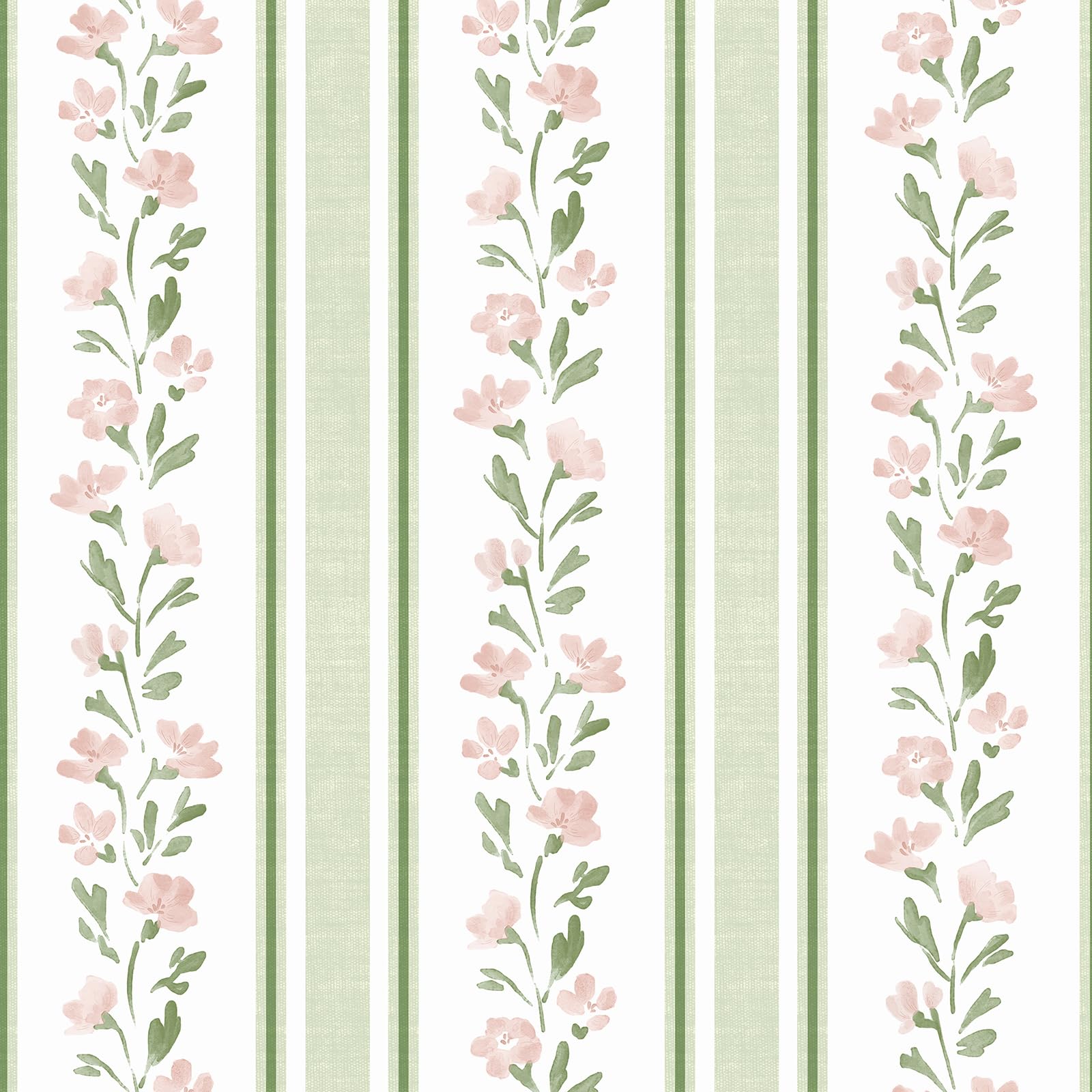 Samoprzylepna folia do mebli, tapeta kwiatowa, 44 x 1000 cm, zielona w paski, tapeta samoprzylepna w stylu boho, do mebli, kuchni, pralni, samoprzylepna, wzmocniona, ulepszona jakość