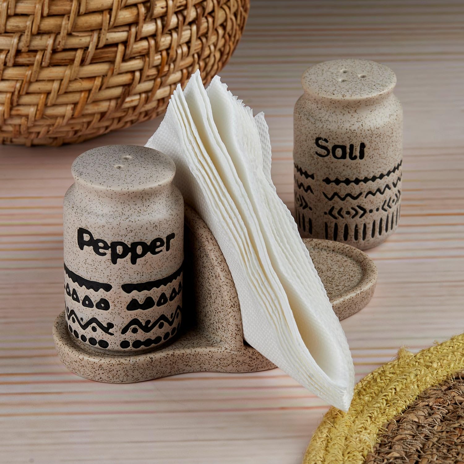 Kookee Ceramic Salt and Pepper Shakers Set with Tray for Dining Table Used as Namak Dhani, Shaker, Sprinkler, Spices Dispenser for Home, Kitchen and Restaurant, Brown (10712) (B0CTRT8ZD9) Amazon Price History, Amazon Price Tracker