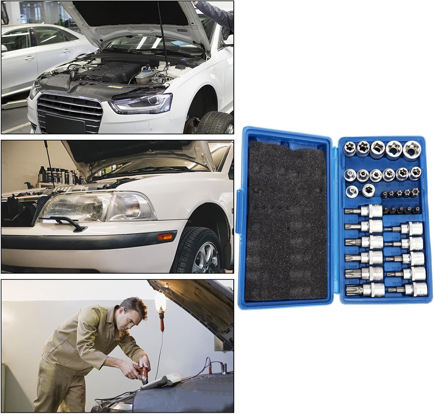 BESTYASH 34pcs Star-shaped Bit Socket Set E-socket Steel External Socket for Mechanics Automotive Repair Hand Tool Kit