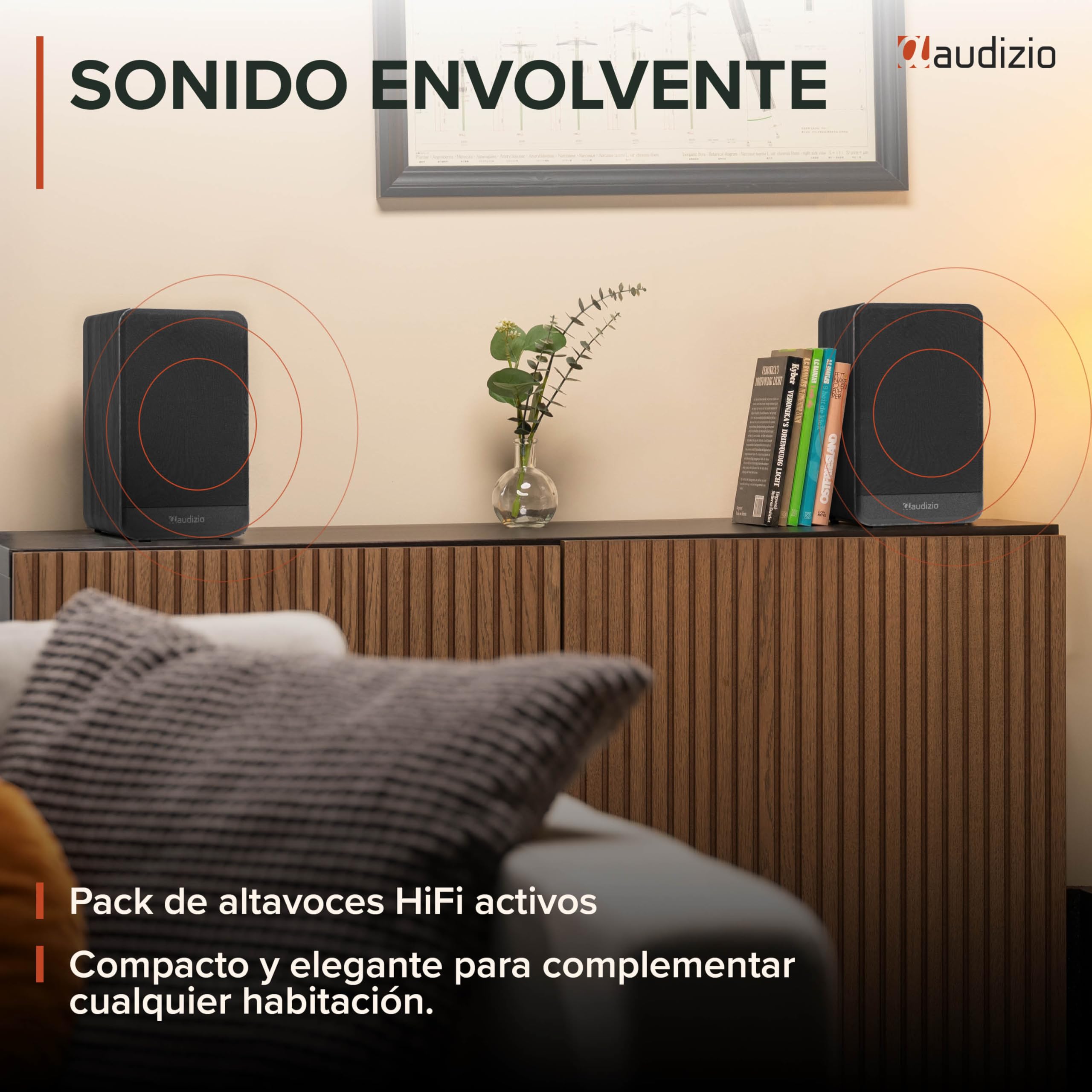 Audizio BS10 – Altavoces Activos de estantería 80W con Bluetooth 5.3, HDMI ARC, RCA, USB y Entrada Phono para Tocadiscos Vinilo, Equipo HiFi para casa, Home Cinema y Ordenador, Color Negro