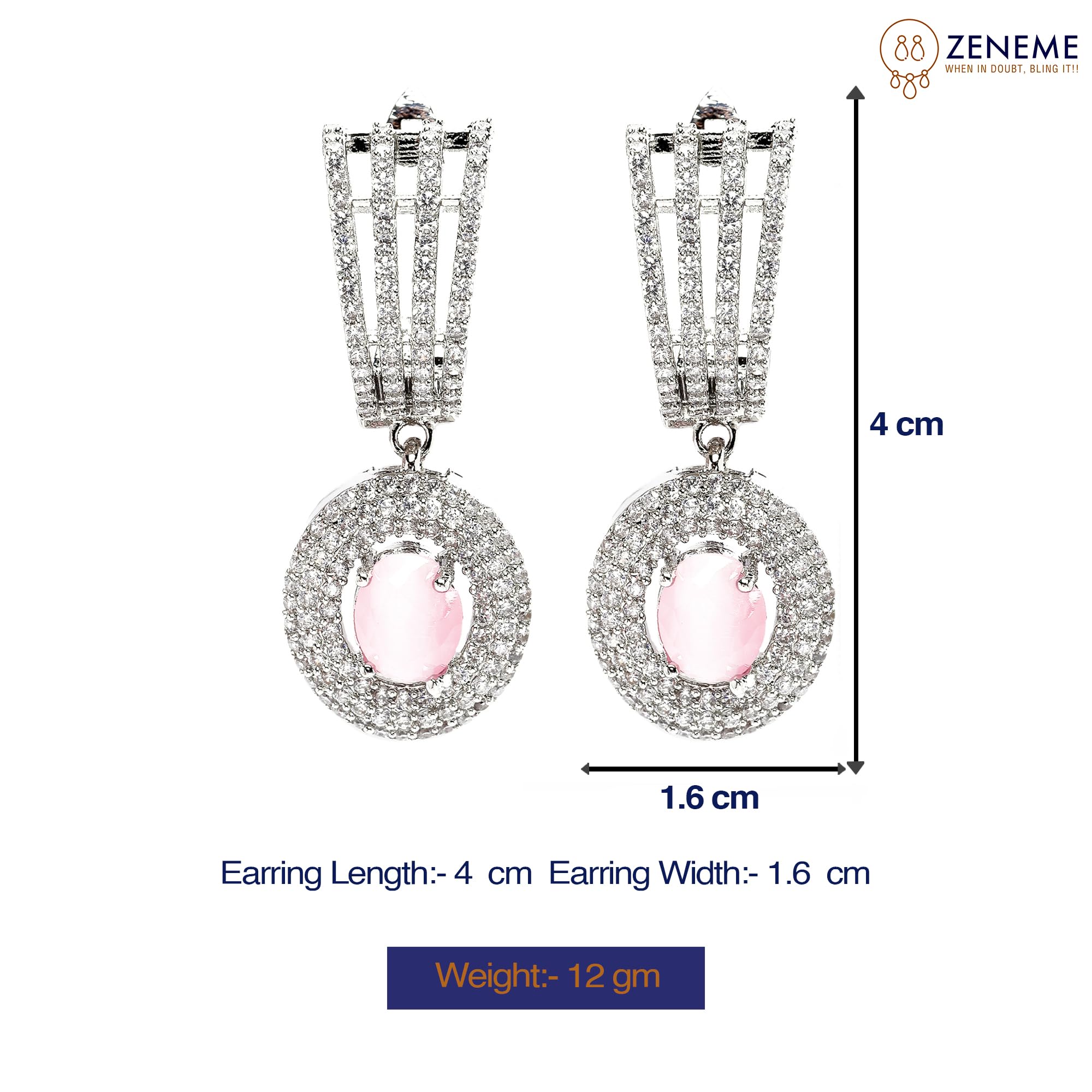 Rhodium-Plated Drop Earrings w/ American Diamond