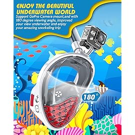 QingSong Kids Snorkel Mask Full Face, Snorkeling Set with Camera Mount, 180 Degree Panoramic View Snorkeling Gear Anti-Fog Anti-Leak