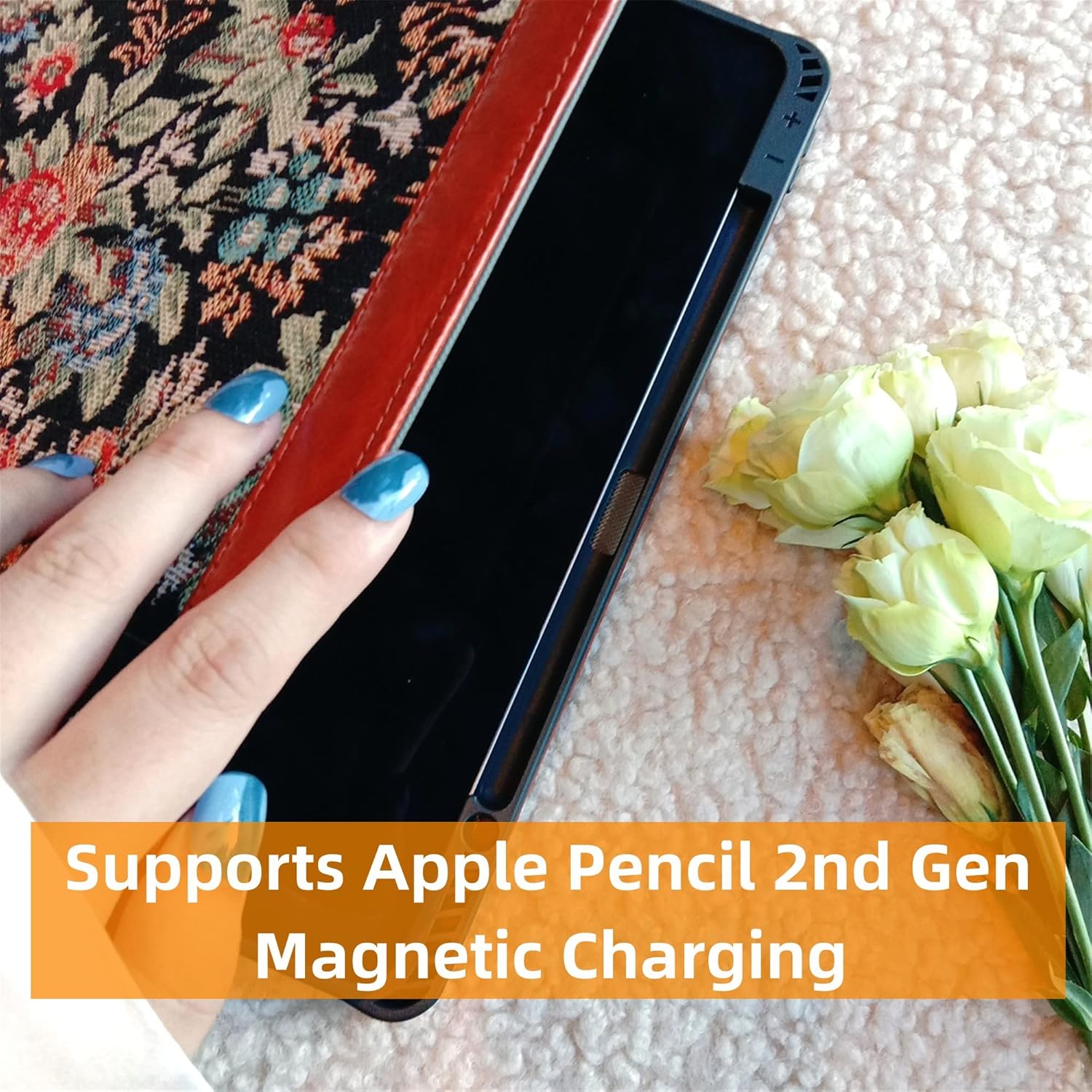 Vintage Fabric Case with Pencil Holder for iPad Air 11 Inch 2025,iPad Air 5th/4th Gen 10.9 Inch Case,iPad Pro 11 Inch 4th/3rd/2nd/1st Gen,Magnetic Charging