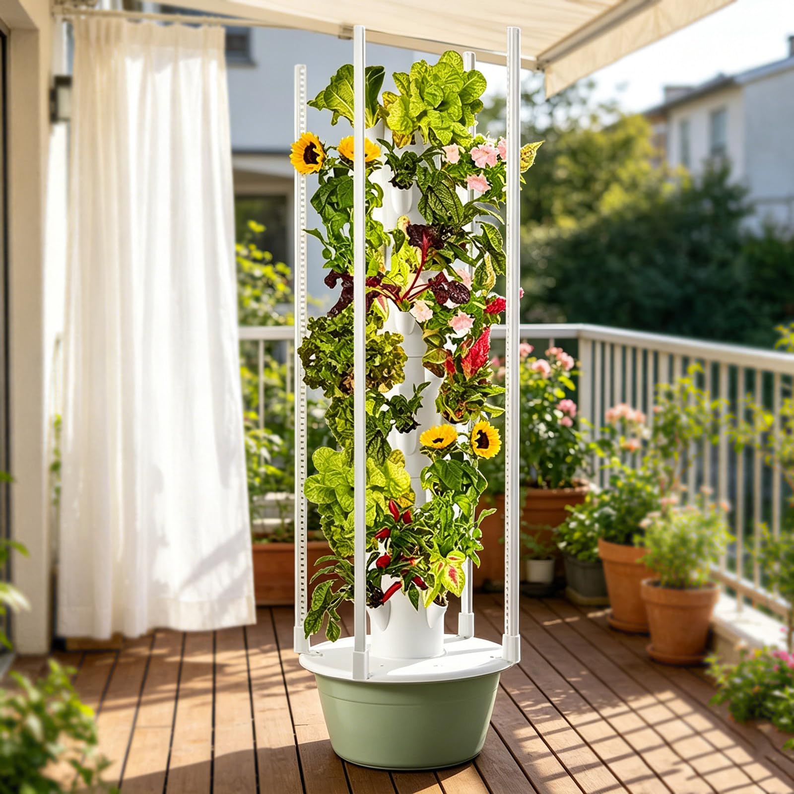 RUODATONLY Vertical Hydroponics Growing System, Aeroponic Grow Tower for Fruits and Vegetables 9 Layer 36 Plants Sites with 30L Water Tank,nutritional pack set, Timer 5Layer