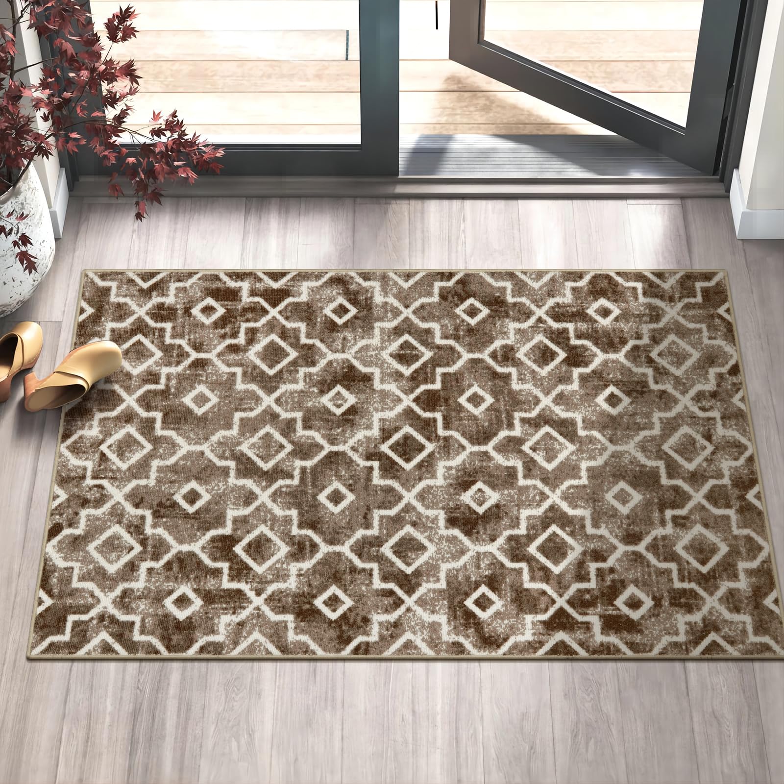 Wonnitar Moroccan Indoor Front Door Mat,32''x48'' Entrance Doormat Entry Rug, Washable Absorbent Non-Slip Dirt Resist Rug, Low-Profile Floor Carpet