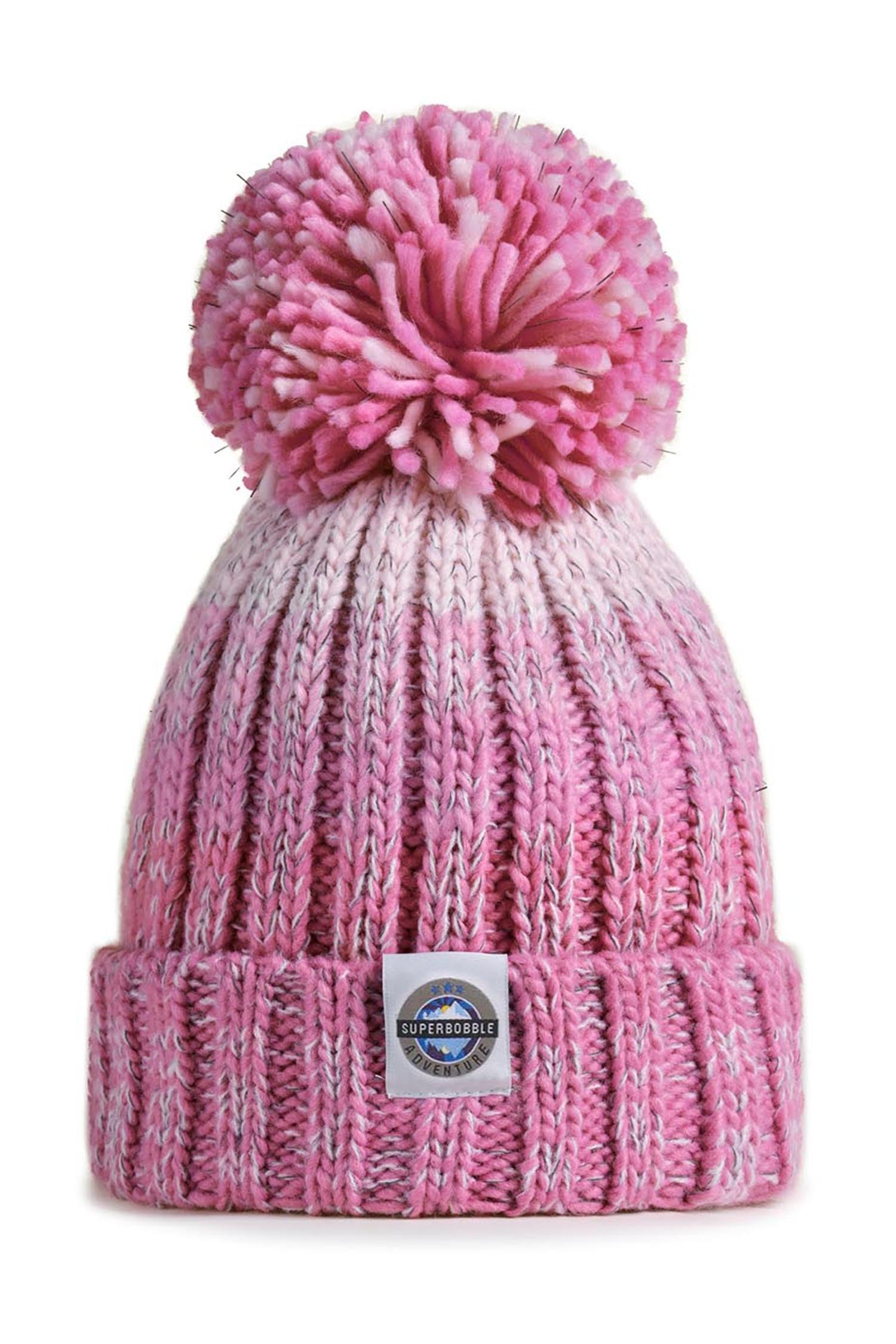 Superbobble Unisex Kids Pink Reflective Kids Gradient Rib Knit Bobble Hat - Rose