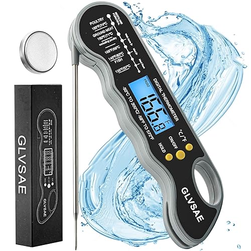 Termómetro digital impermeable para carne de lectura instantánea con sonda plegable de 4.6 pulgadas, retroiluminación y función de calibración para