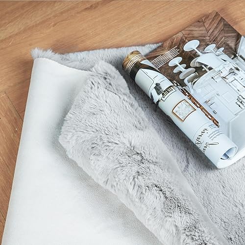 Miniatura 7 de Latepis Alfombras grises para dormitorio 2x6 pies Alfombras de pasillo peludas de piel sintética lavable esponjosa de conejo Shag para sala de estar