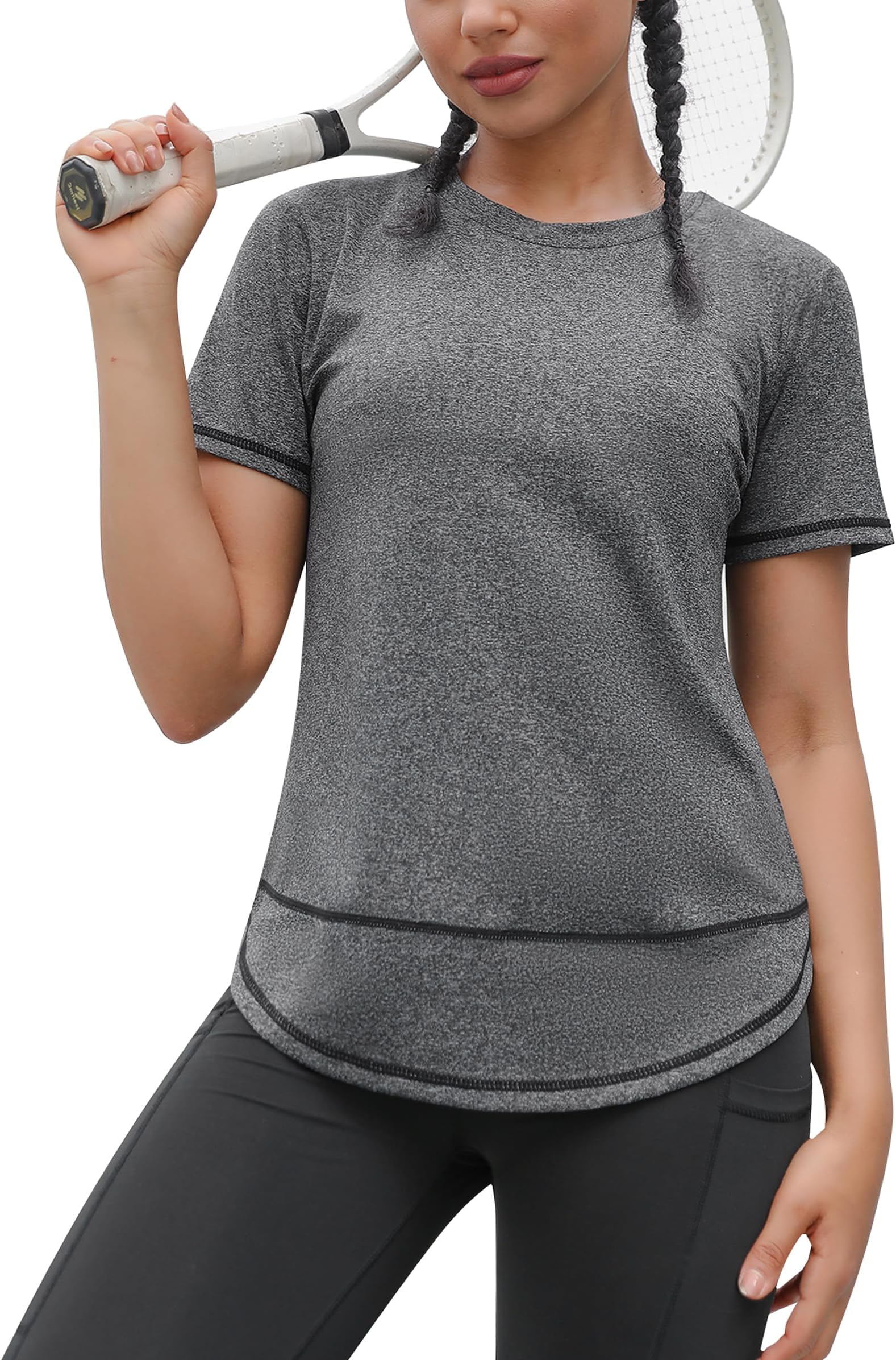 AoruiliaWomen's Gym Tops Ladies Workout Running T-Shirt Activewear Gym Yoga Sports Top Loose Crew Neck Quick Dry Short Sleeve Tee Shirts