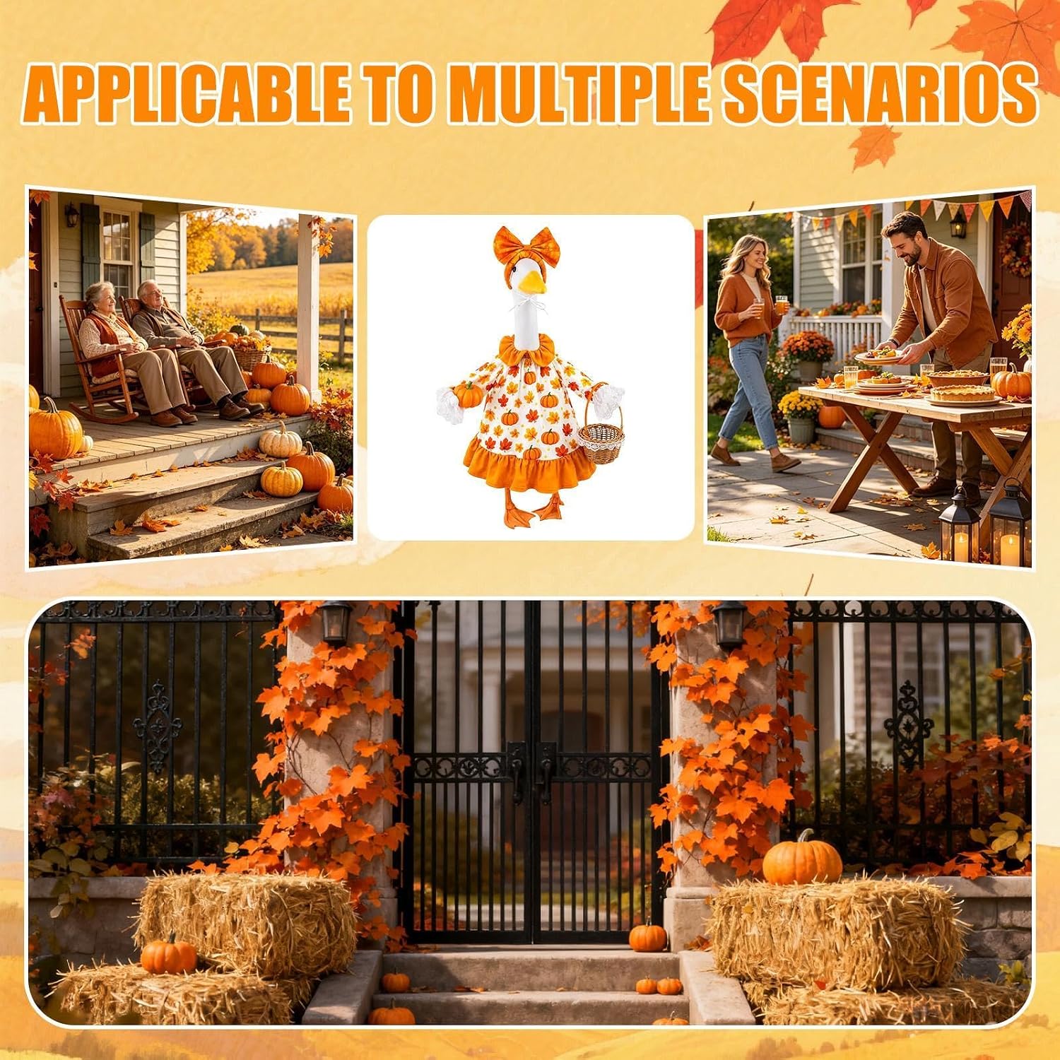 Fall Goose Statue Costume, Pumpkin Dress, Basket, Bow, Autumn Harvest Decor image 5