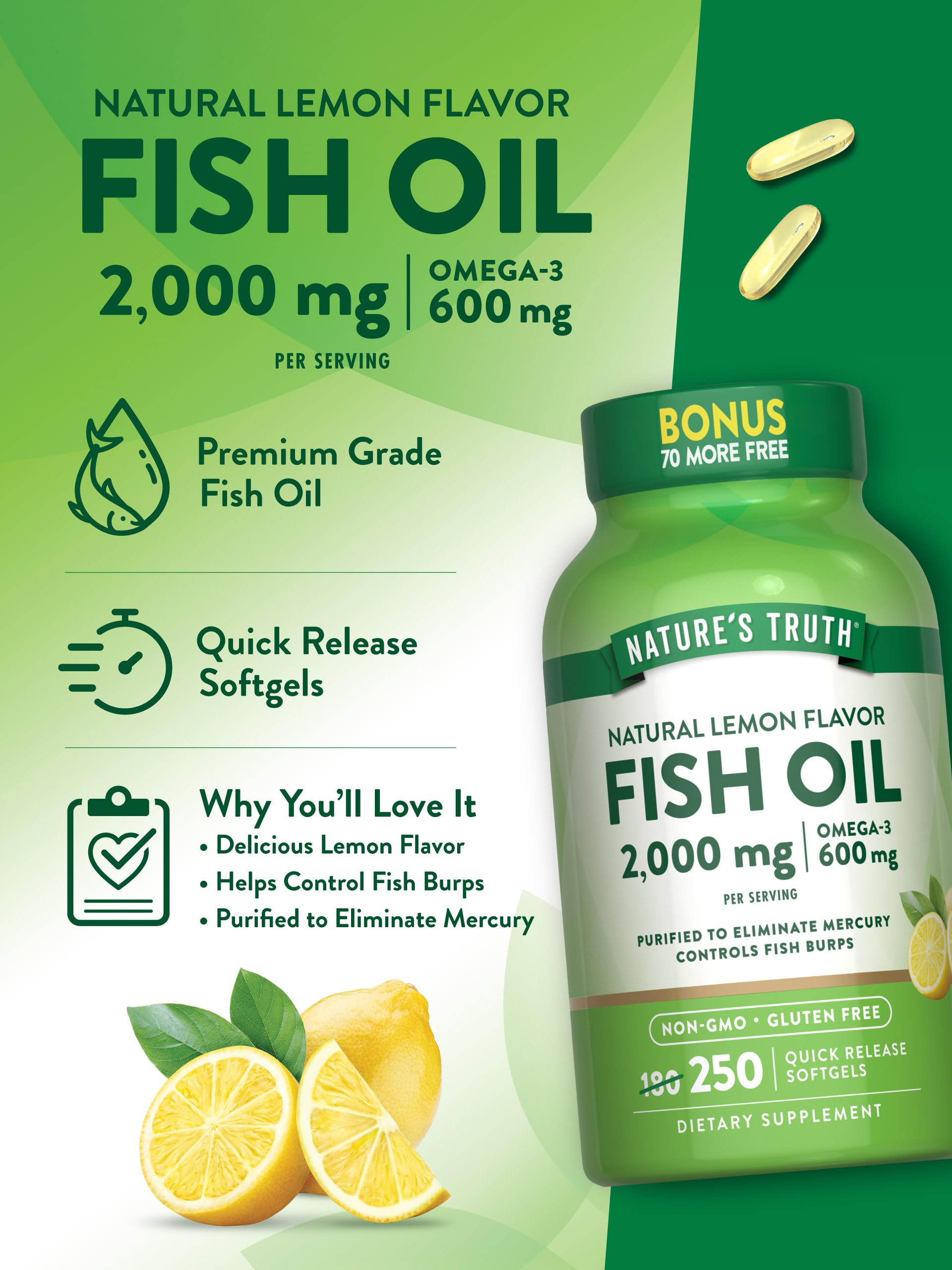 Nature's Truth Fish Oil 2000 mg | 600 mg Omega 3 | 250 Softgels — Amazon image 5