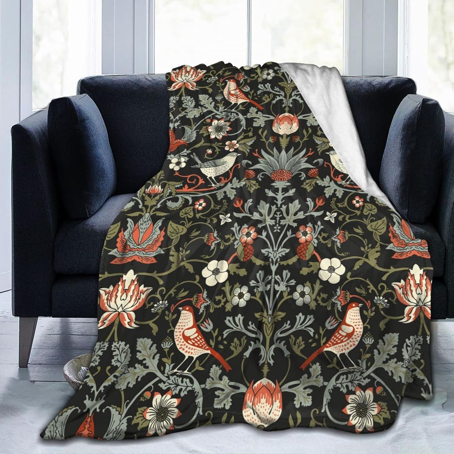 Throw Blankets, William Morris Vintage Flower Flannel