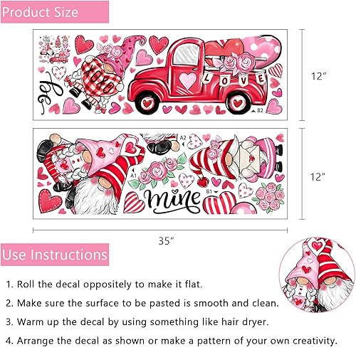 Miniatura 2 de Yovkky Calcomanías de pared de gnomo para el día de San Valentín, diseño de corazones rosados, diseño de corazones rosados, granja, camión, pareja,