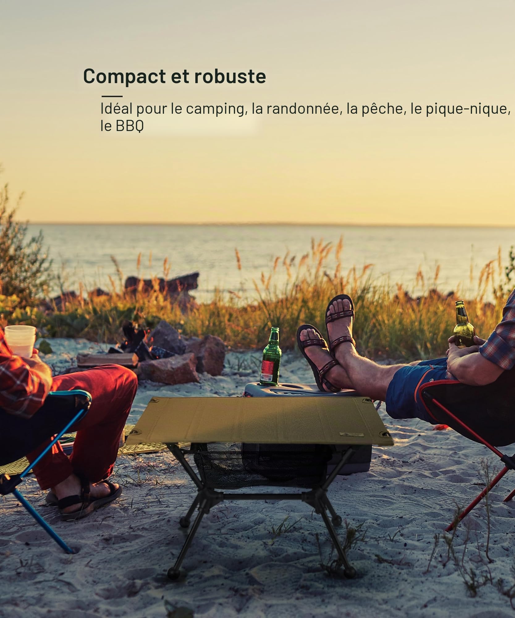 OneTigris Dipper Table de camping pliable avec sac de transport - Table d'extérieur légère pour la pêche et la randonnée - 60 x 40 x 37 cm - Marron coyote