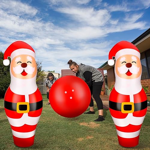 Miniatura 6 de Juego de bolos inflables gigantes de Navidad de 27 pulgadas, 7 unidades, Papá Noel, elfo, decoración para niños, Navidad, fiesta de cumpleaños,