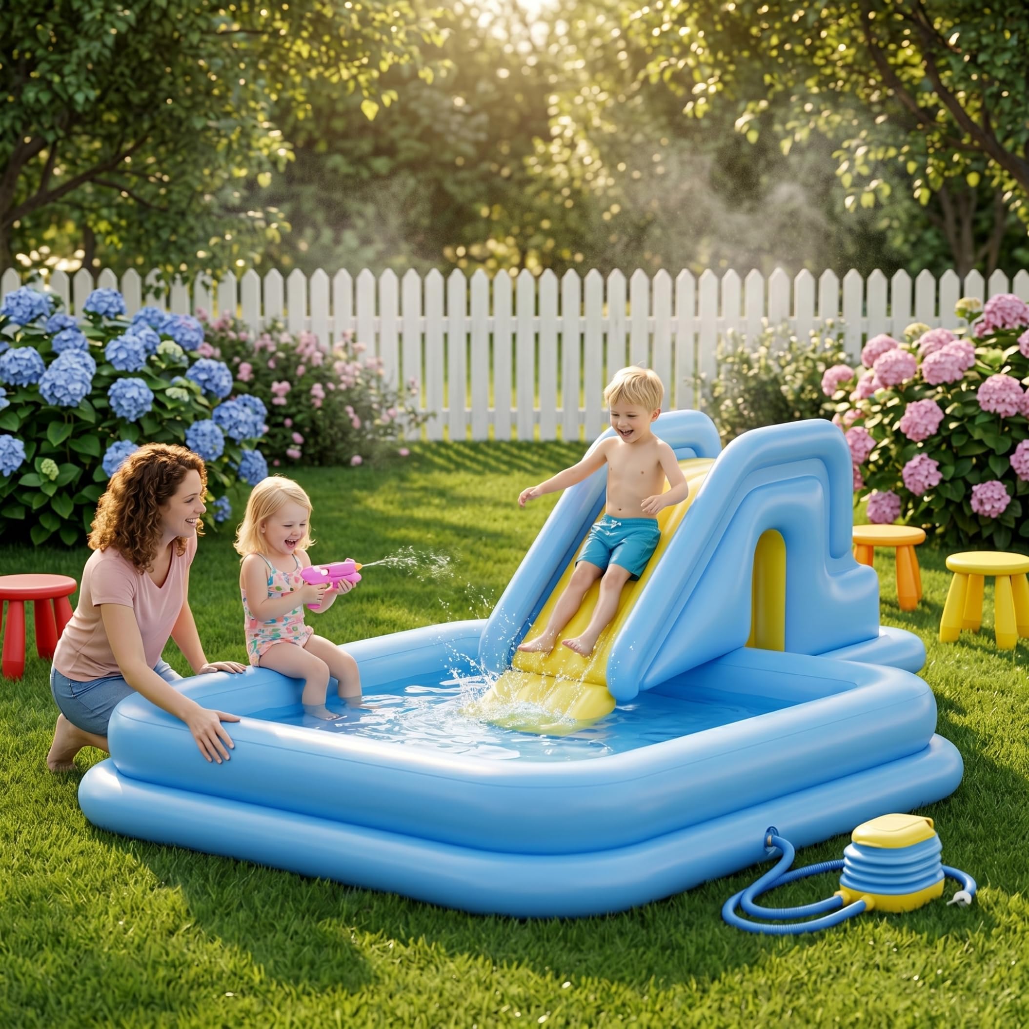 Scivolo Gonfiabile per Piscina, Azzurro, Facile Installazione per Giocare in Giardino
