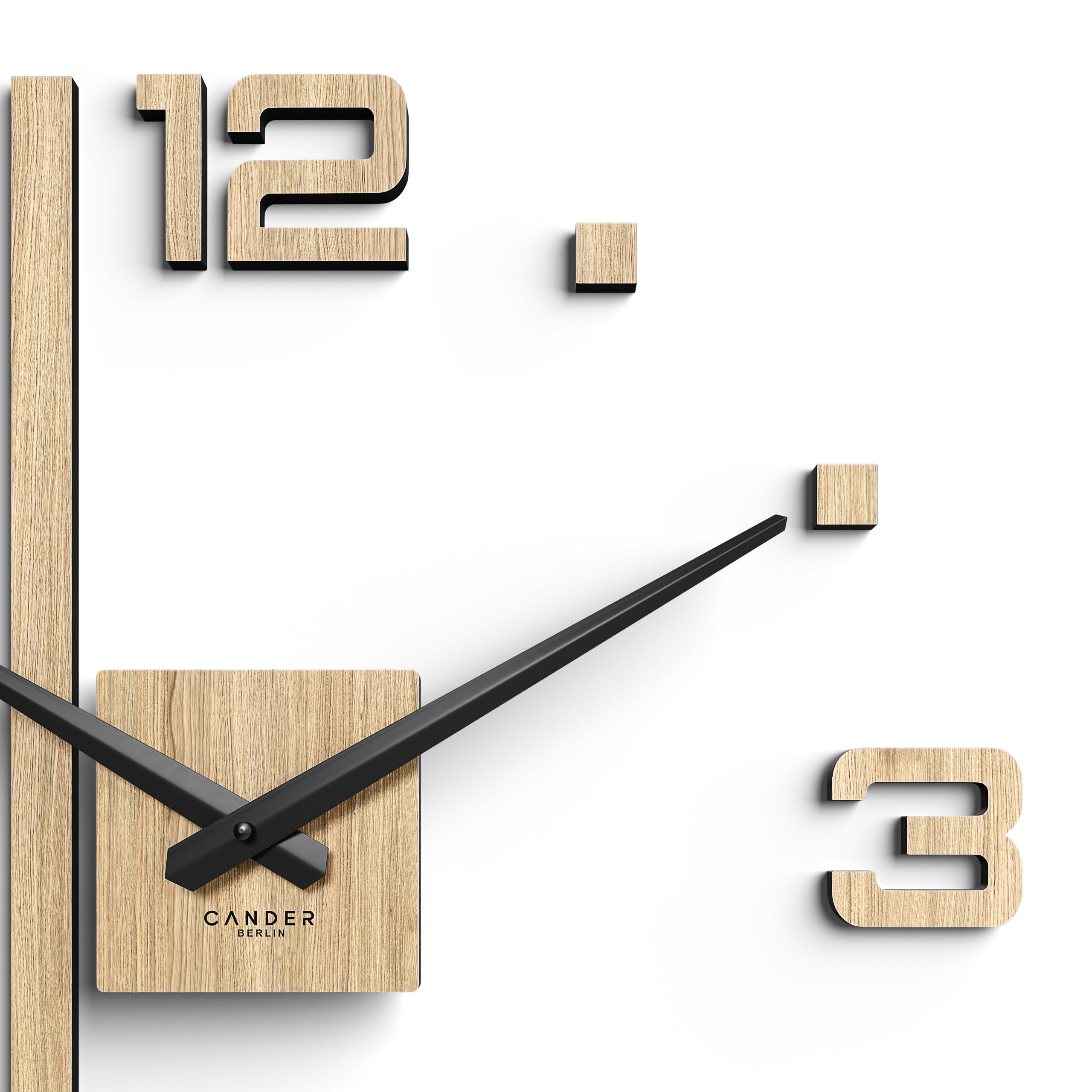 Cander Berlin MNU 2760 P XXL - Orologio da parete silenzioso, 60 cm, impiallacciato legno di quercia, per soggiorno, analogico, senza ticchettio