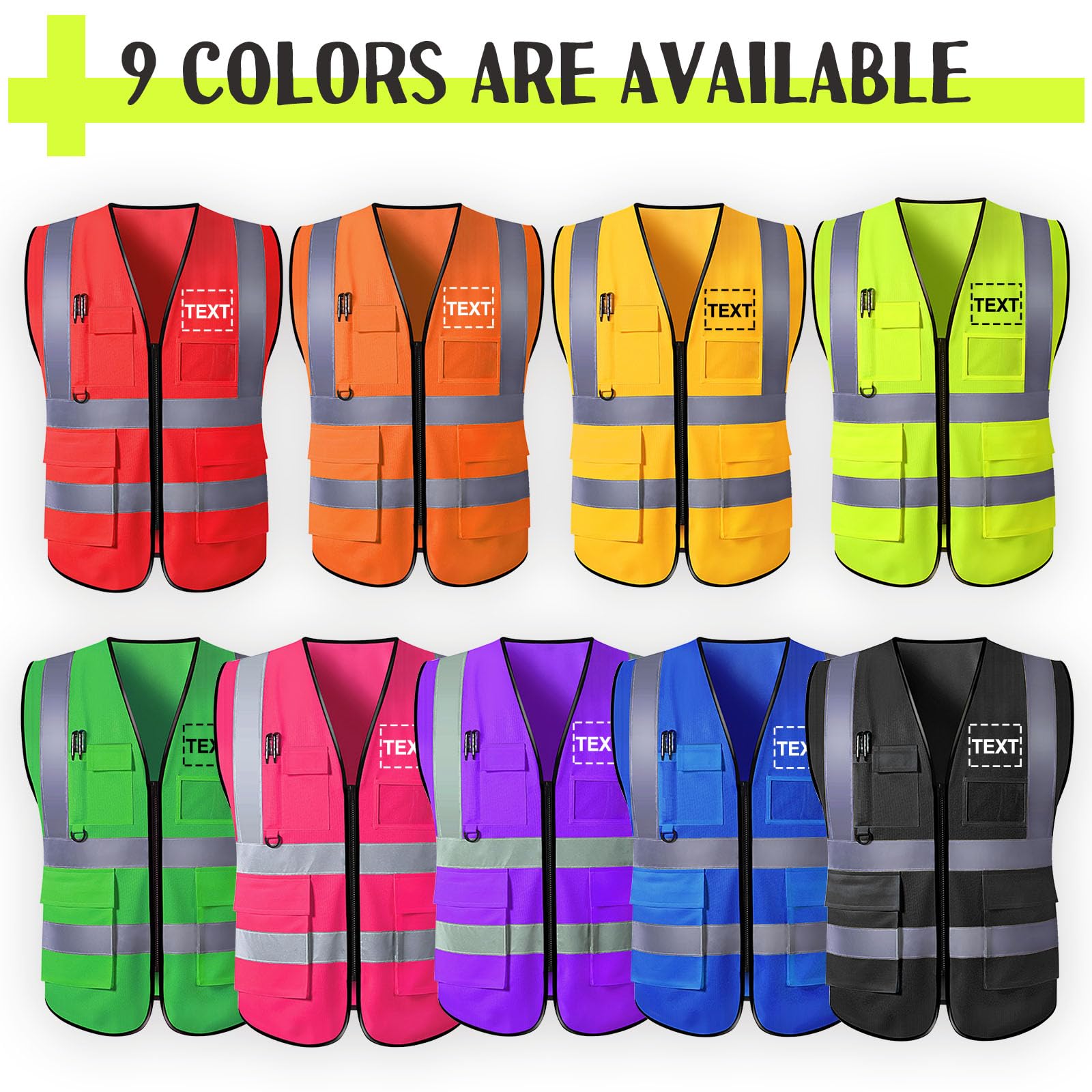 Custom Safety Vest for Men with Logo Customizable High Visibility Reflective Safety Vest with Pockets Adult Unisex