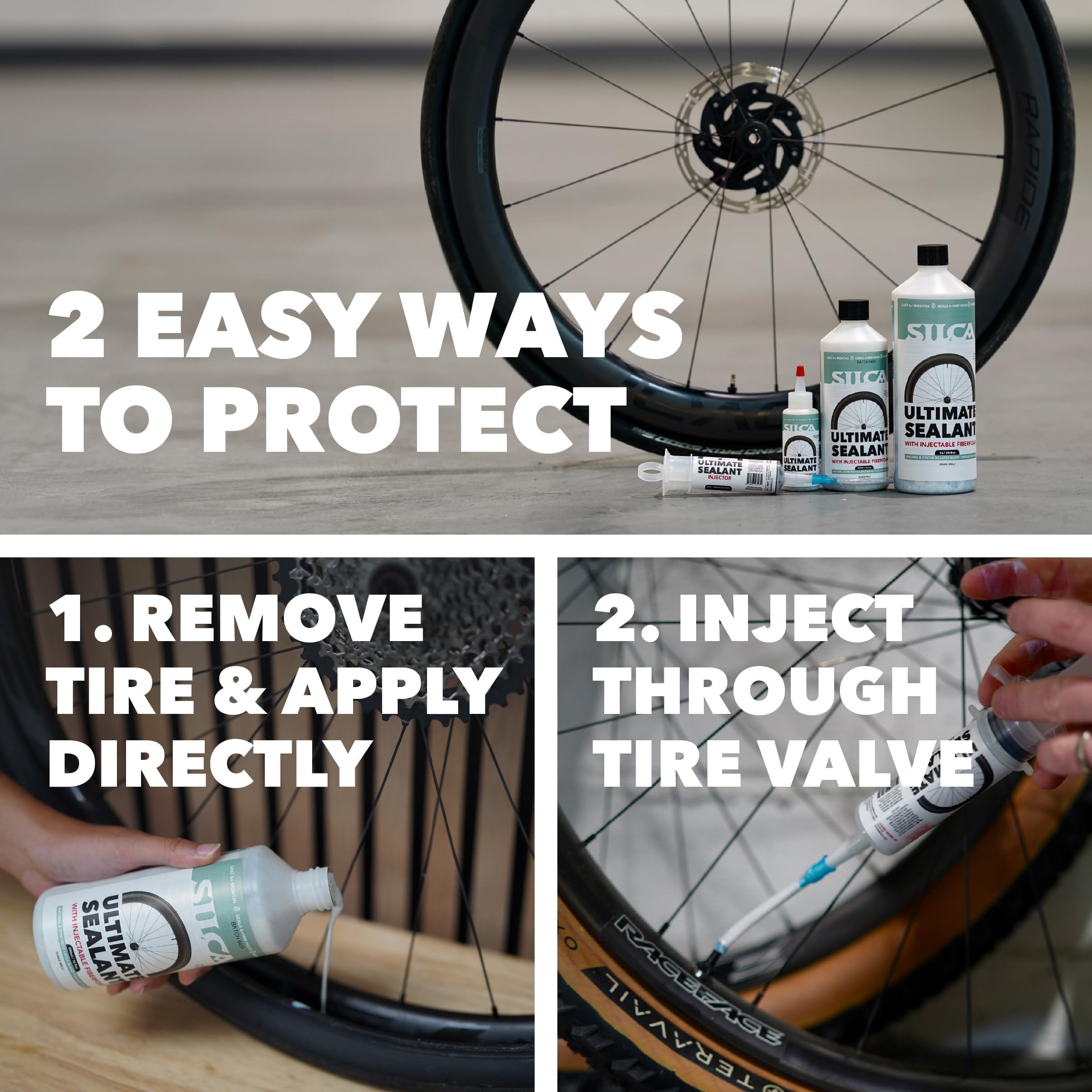 SILCA Ultimate Tubeless Tire Sealant – Le Produit d'étanchéité pour pneus tubeless Scelle proactivement Les crevaisons – Injectable – Liquide inerte Pendant Plus de 6 Mois