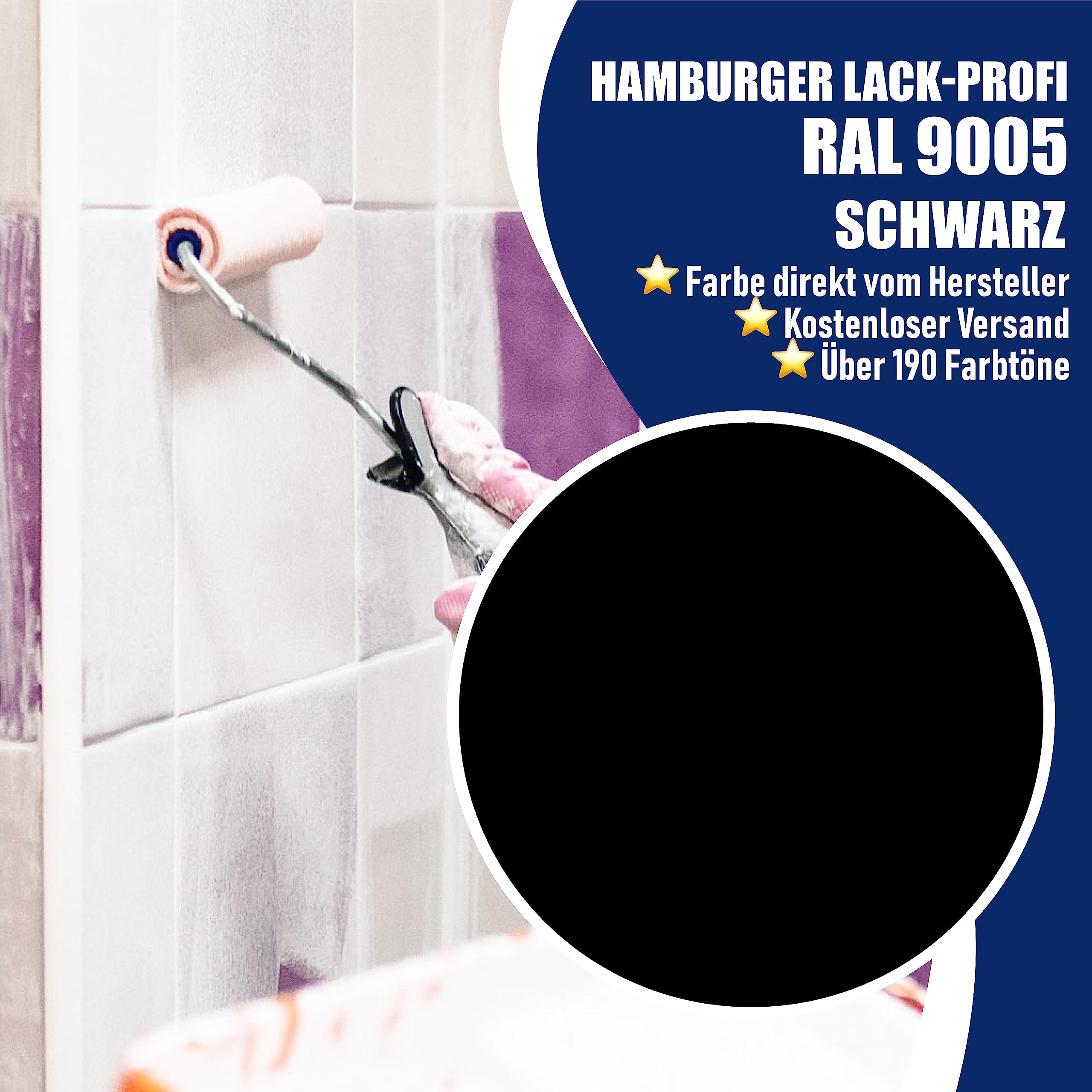Hamburger Lack-Profi Fliesenlack MATT Schwarz RAL 9005 Schwarz Fliesenfarbe (1 L)
