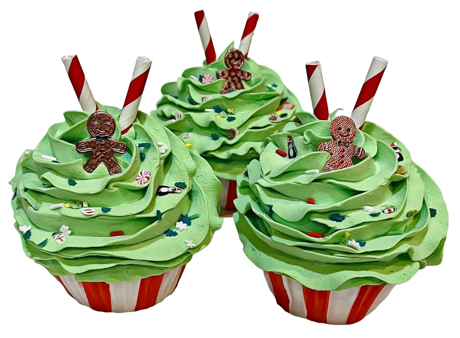 Fake Cake Cupcakes Christmas Gingerbread Man Green Cupcakes Set of 3 Handmade by