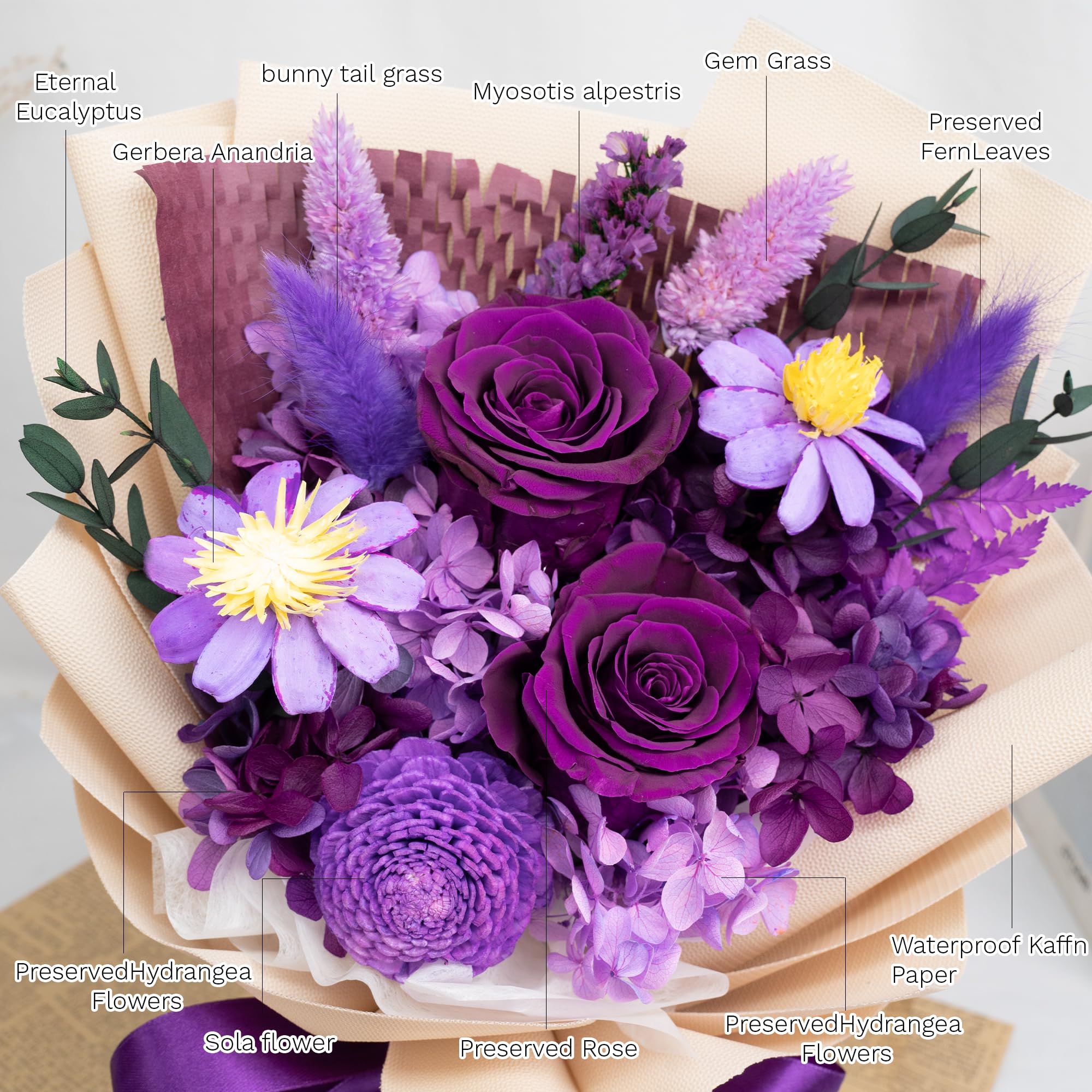 Flores Para San Valentin Regalos De Rosas Para El Día De San Valentín Para  Ella, 16 Rosas Moradas Preservadas Para Siempre En Caja De Regalo En Forma  De Corazón, Entrega Del Día, image size:2000x2000