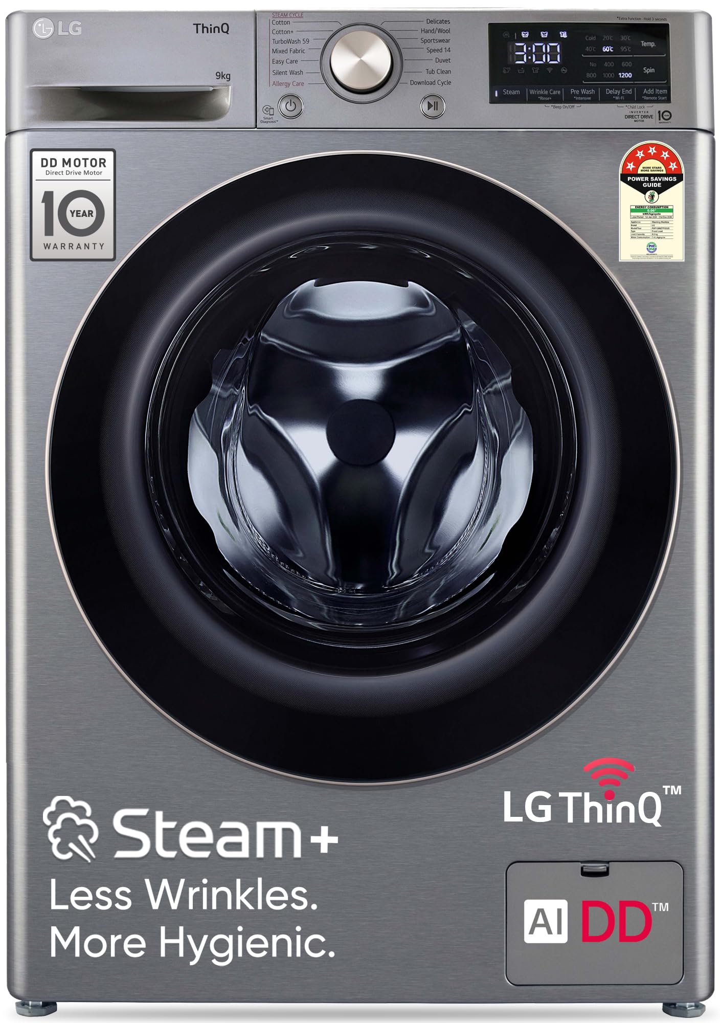 LG 9 Kg, 5 Star, AI Direct Drive Technology, Wi-Fi, Steam+ with Wrinkle Care, Fully Automatic Front-Loading Washing Machine (FHP1209Z7P, Intelligent & Convenient Fabric Care, Allergy Care, Platinum)-picture-26