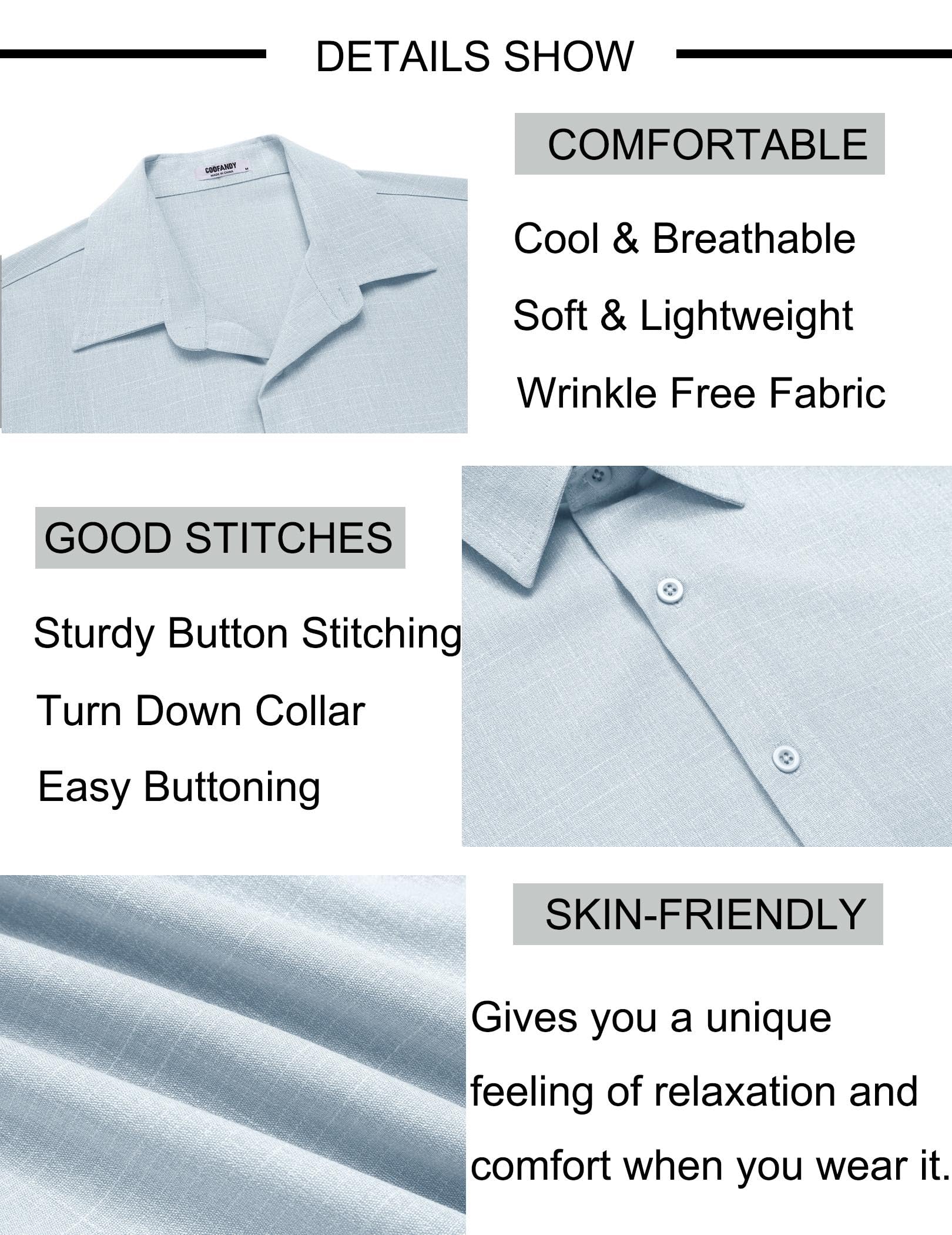 COOFANDY Chemise boutonnée à manches courtes pour homme - Chemise décontractée en lin pour la plage, l'été, les vacances