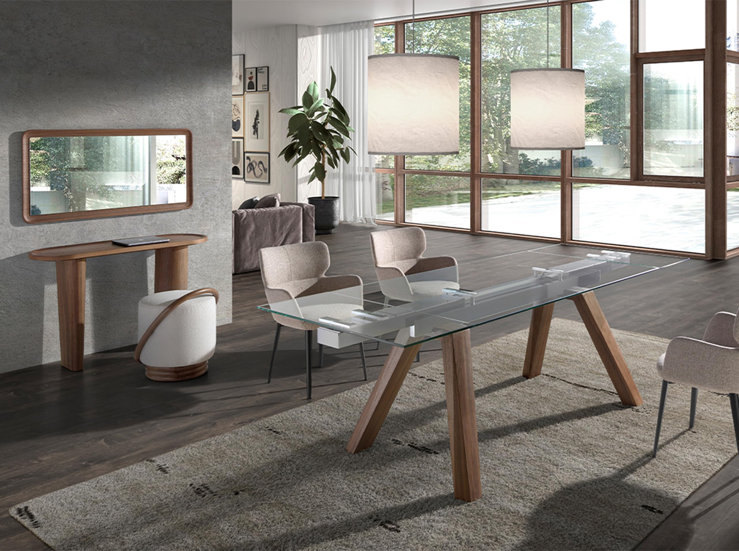 Ángel Cerdá – Halbspitzige Ovale Konsole – Natürliches Walnussfurnierholz – Modernes und Elegantes Design – Wohnzimmermöbel – Beistelltisch – Flurmöbel – Eingangstisch – Ø120 X 40 X 76 cm