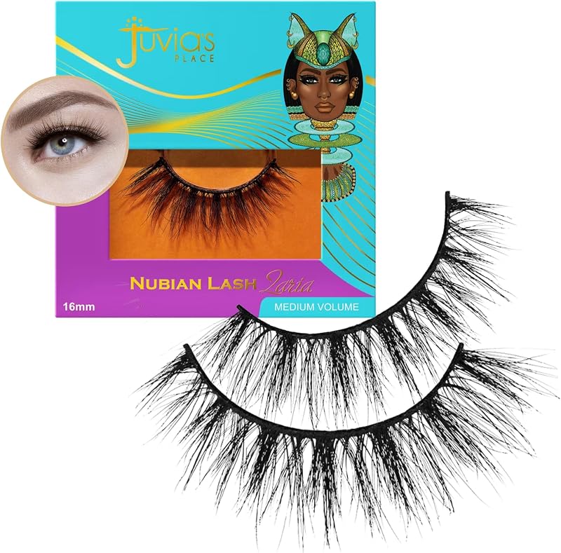 Juvia's Place Nubian Eyelashes Zaria - Eyelash Extension for Day or Night Use, Vegan Mink Lashes, Cruelty-Free Fluffy Lashes, Reusable Adhesive, Matte Black Mink Eyelashes Natural Look