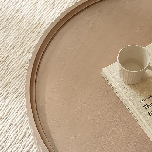 Miniatura 4 de Mesa de centro redonda, de tambor estriado de 30.3 pulgadas, mesa moderna para sala de estar, mesas centrales circulares de madera gris con