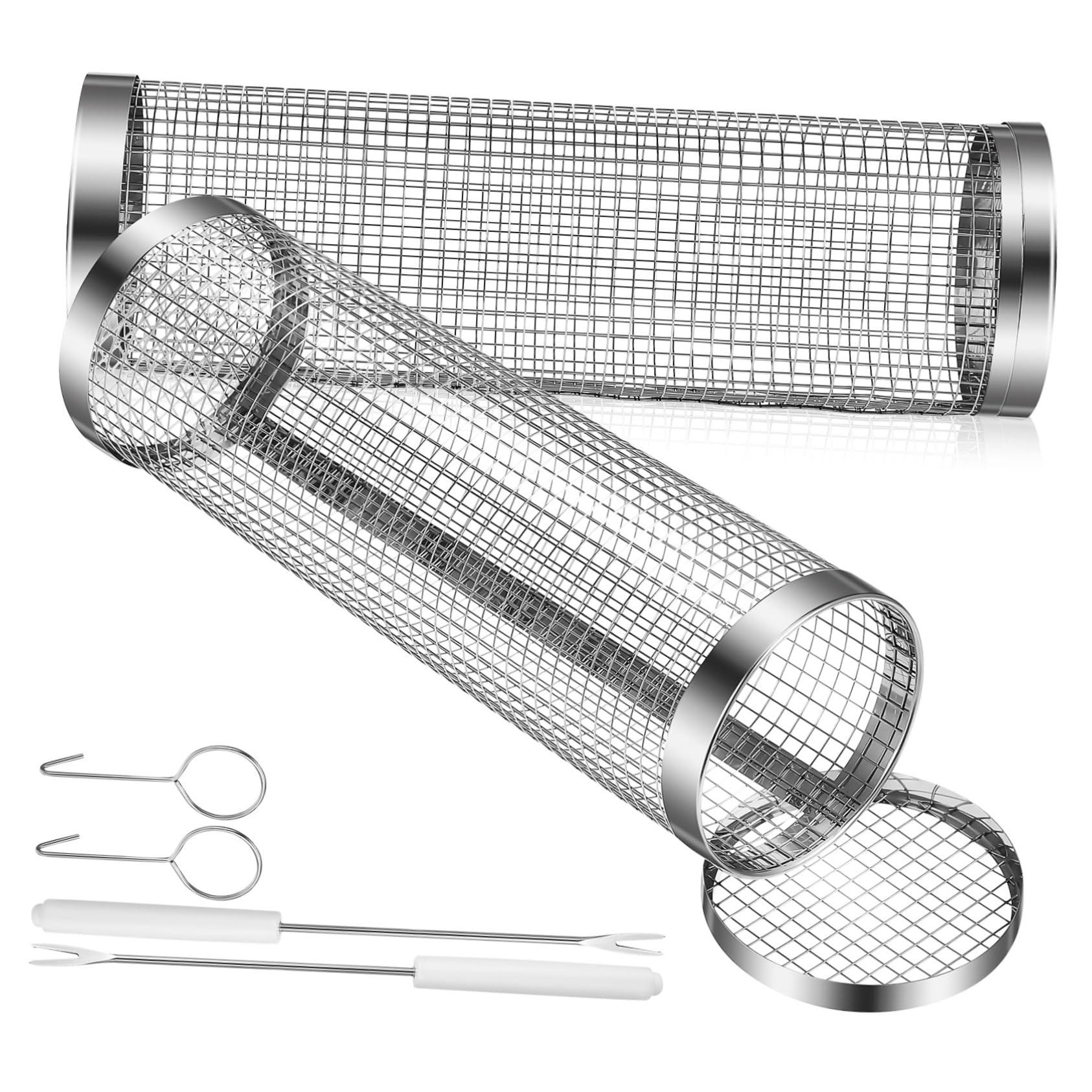 Milisten Rolling Grill Baskets for Bbq Round Grill Basket Set Mesh Design for Bbq Vegetable and Chicken