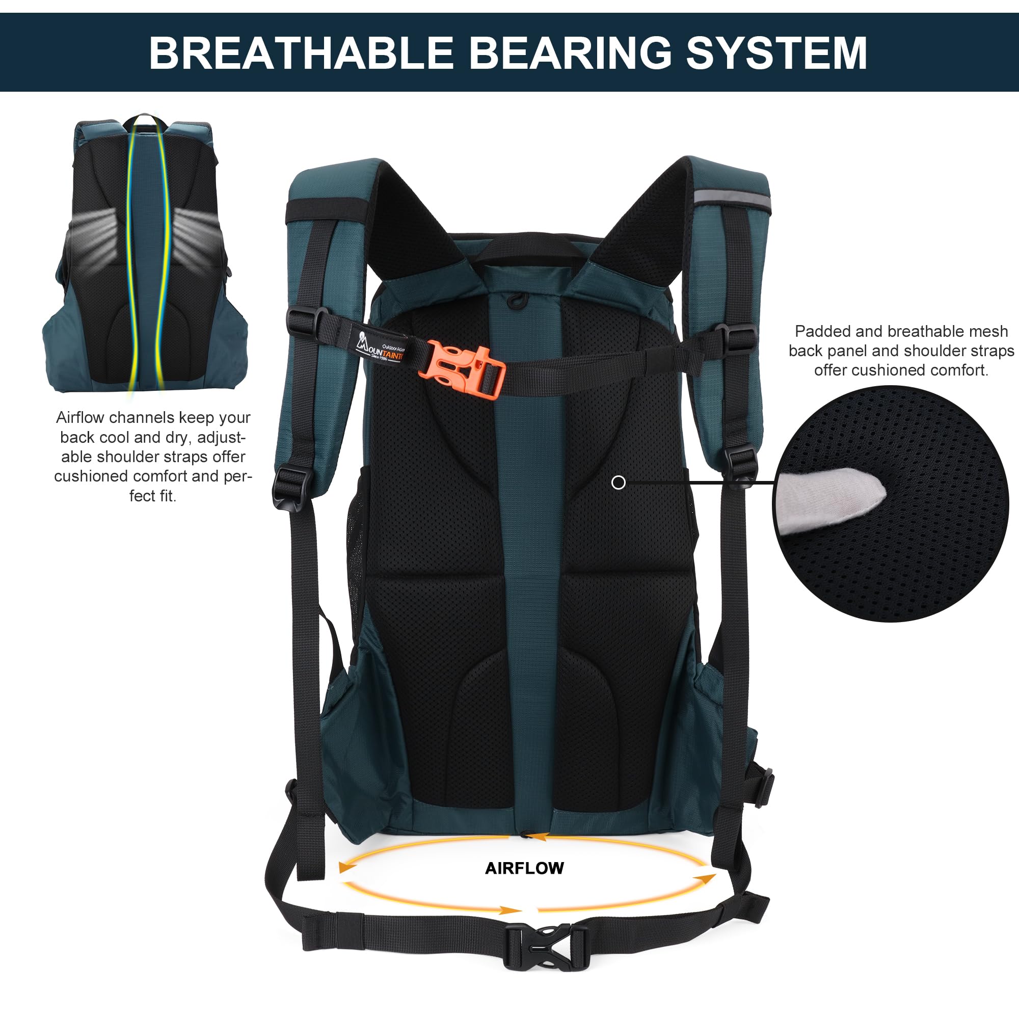 Mountaintop 35L Wanderrucksack Herren Damen Reiserucksack Trekkingrucksack Outdoor Rucksäcke mit Regenhülle für Camping Wandern Radfahren Tagesausflüge, 55x30x18cm