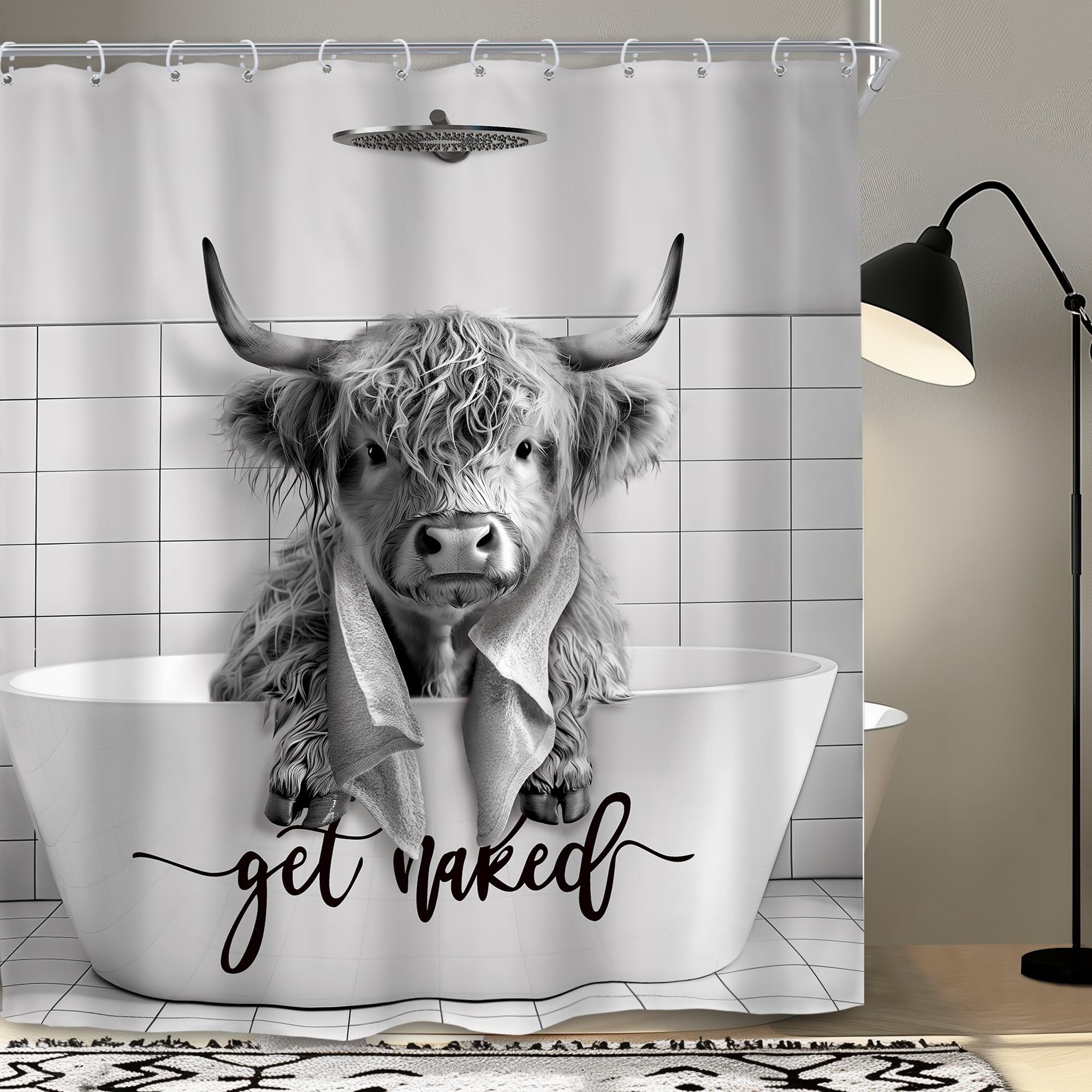 Funny Highland Cow Shower Curtain Set - Western Bathroom Decor -23