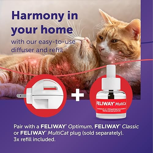 Miniatura 3 de FELIWAY® MultiCat 3 x 30 Días de Repuestos Calmantes para Gatos para Difusor de Feromonas, Paquete de 3 x 48ml - Ayuda a Reducir Conflictos y Signos
