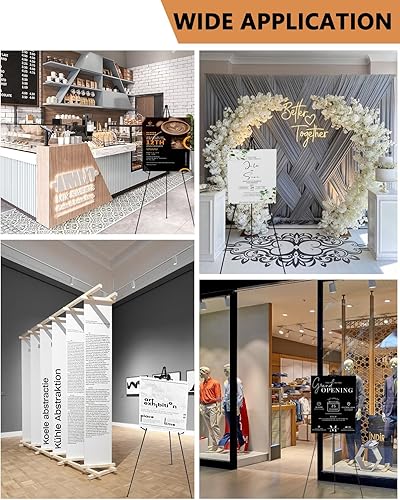 Miniatura 5 de INCLY Caballetes plegables para exhibición, paquete de 2 caballetes de metal de 63 pulgadas, trípode negro portátil para artista, póster de boda,