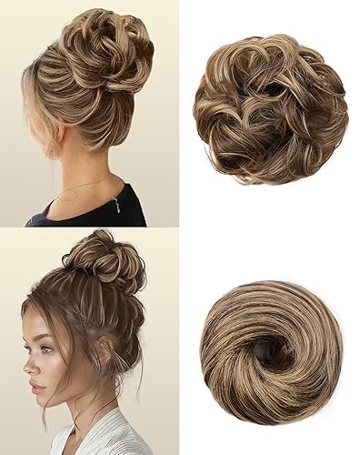 HSLHDI 2PCS Messy Bun Hair Piece-Large Wavy Curly & Donut