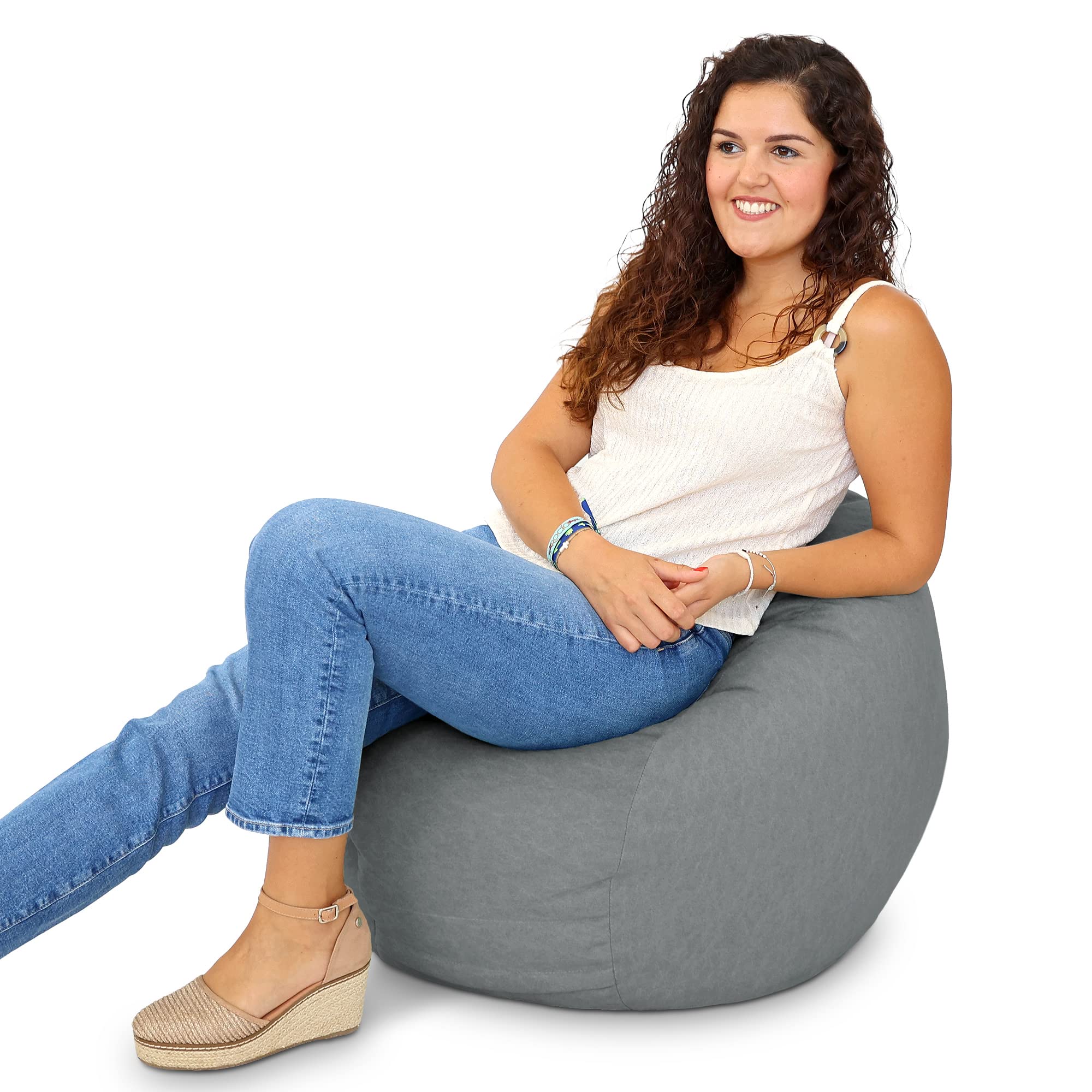 HAPPERS Puff Infantil Terciopelo Gris, Tejido Tacto Piel de melocotón