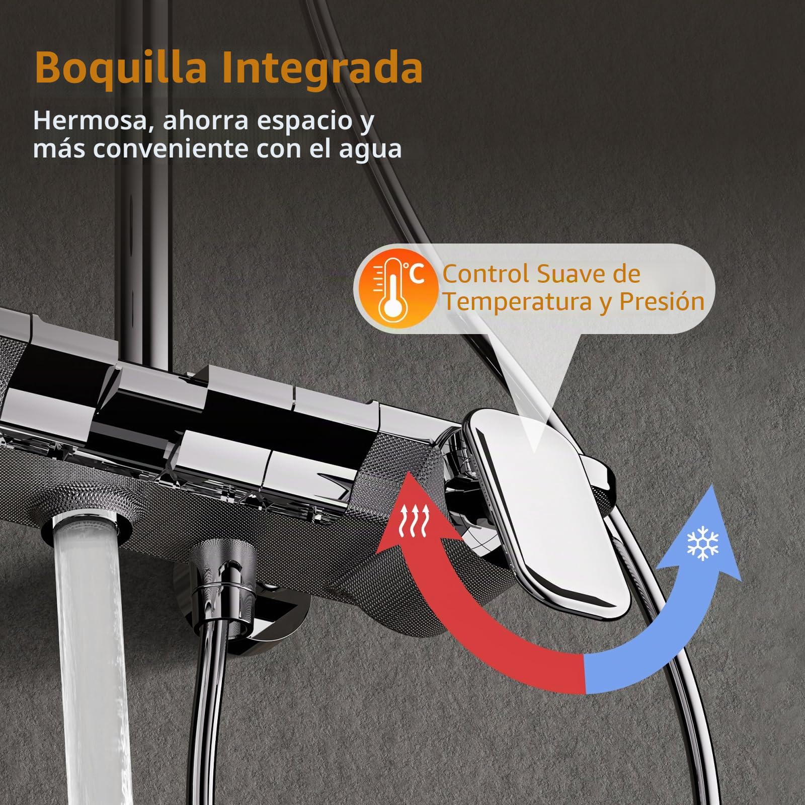 Columna de Ducha 4 en 1 Cromado, Duchas de Baño con Botones de Piano, Cabezal Cuadrado 31x20cm Efecto Lluvia, Latón y Acero Inox